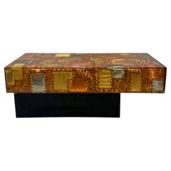 Rare Small Paul Evans Style Patchwork Side or Coffee Table, Cantilevered