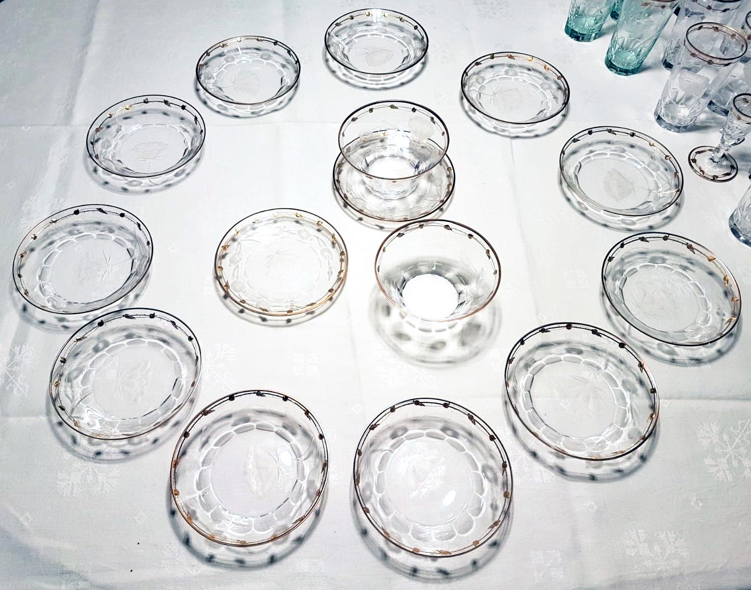 These are 7 small plates of handblown crystal made by Moser in the ever popular Art Nouveau 
