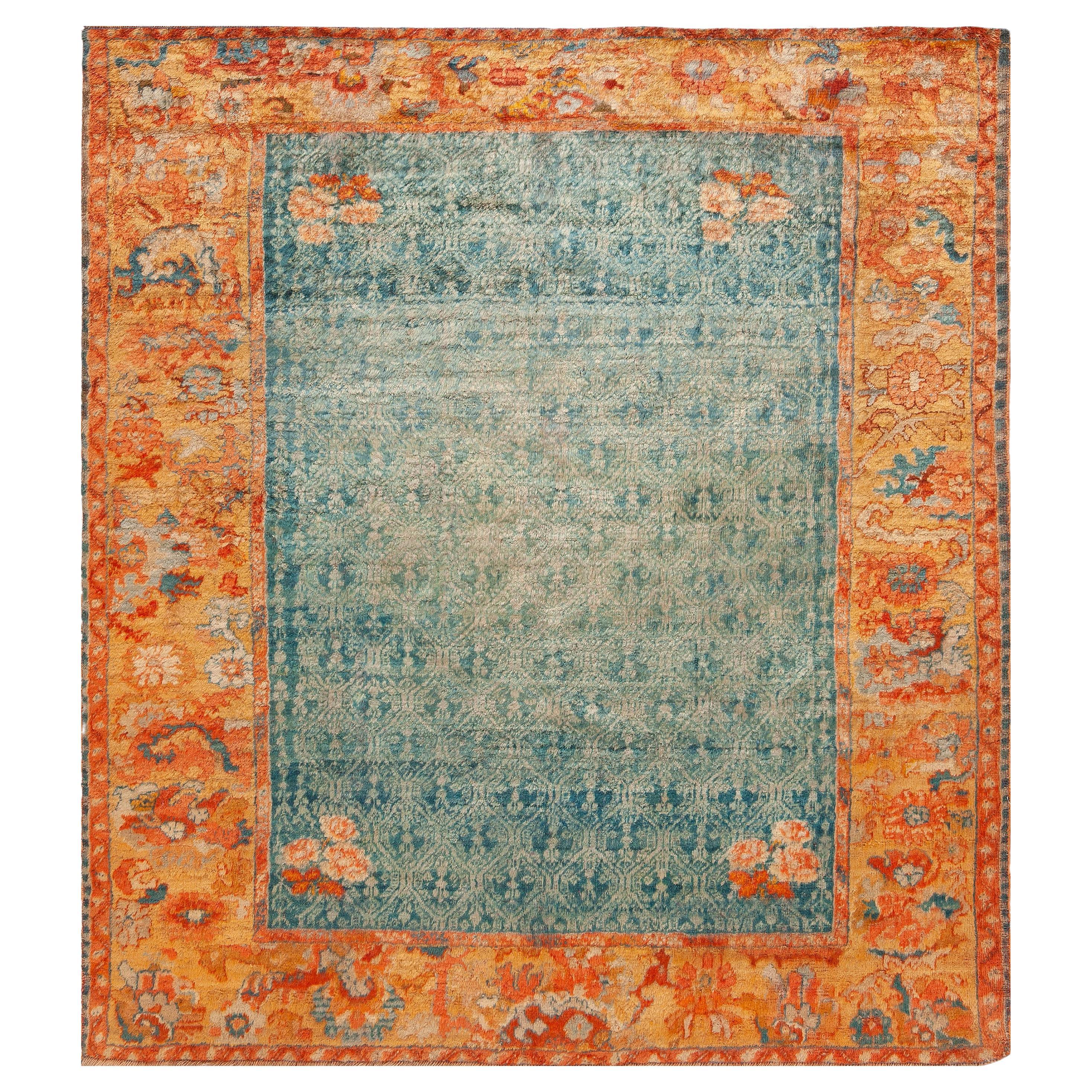 Rare et luxueux tapis turc antique Oushak de forme carrée de 5'10" x 6'6" en vente