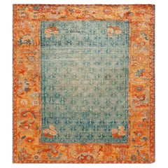 Seltener kleiner quadratischer luxuriöser antiker türkischer Angora- Oushak-Teppich in Quadratischer Form 5'10" x 6'6"