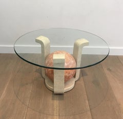 Rare Small Travertine Coffee Table with a Reddish Ball Looking like
