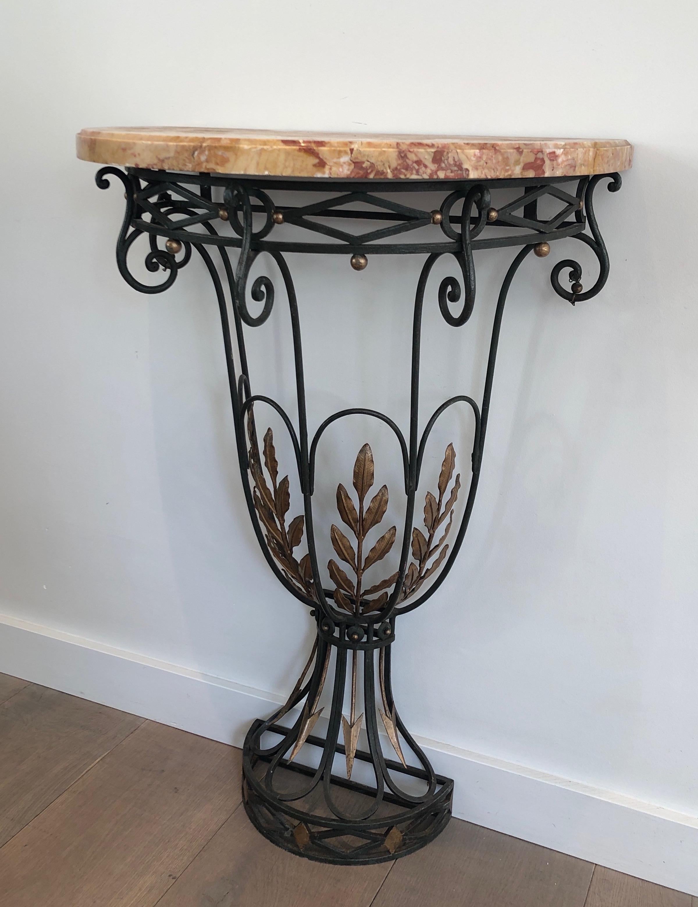 Rare Small Wrought Iron Console with Marble Top. French work. Circa 1940 For Sale 5