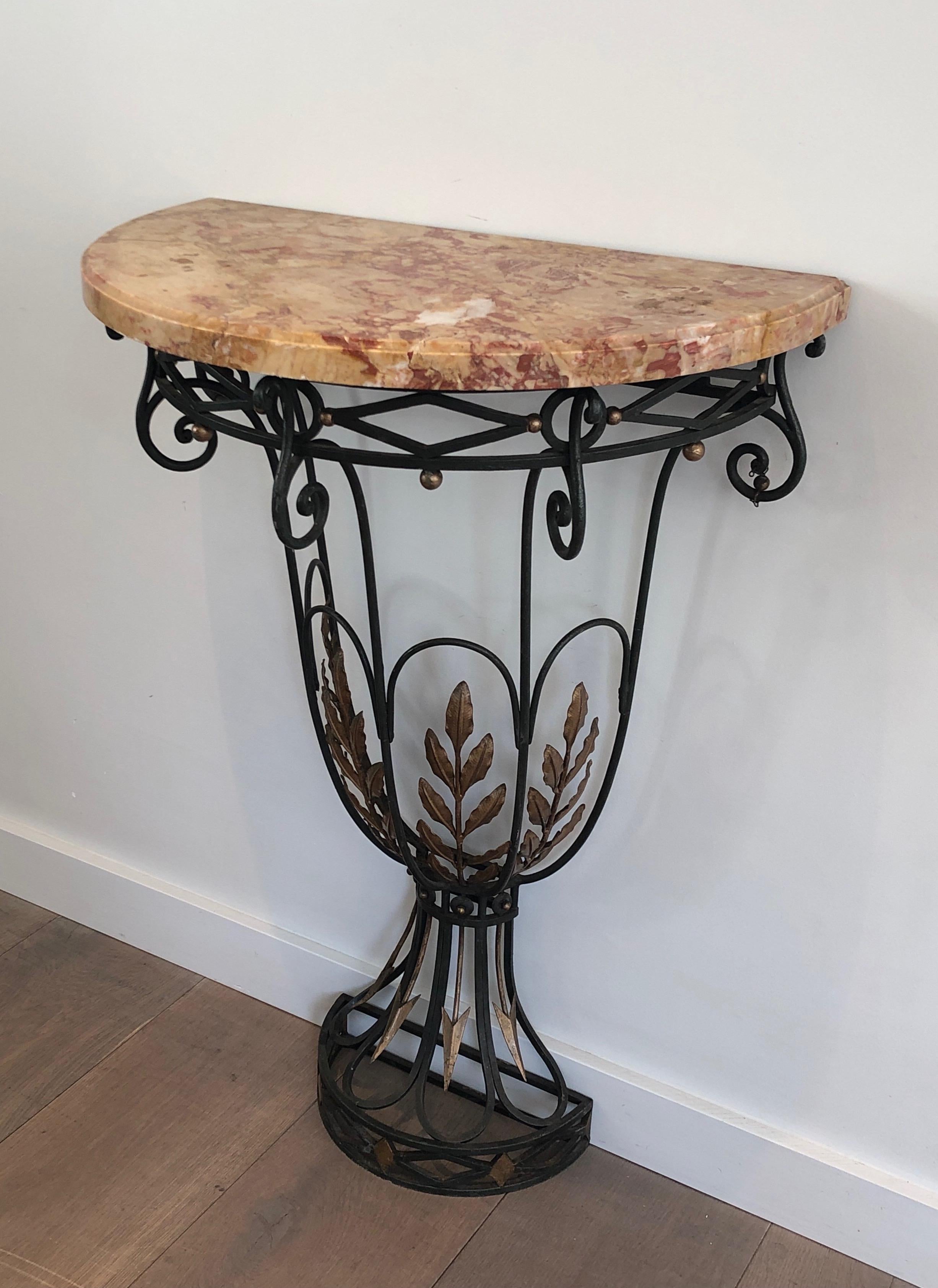 Rare Small Wrought Iron Console with Marble Top. French work. Circa 1940 For Sale 6