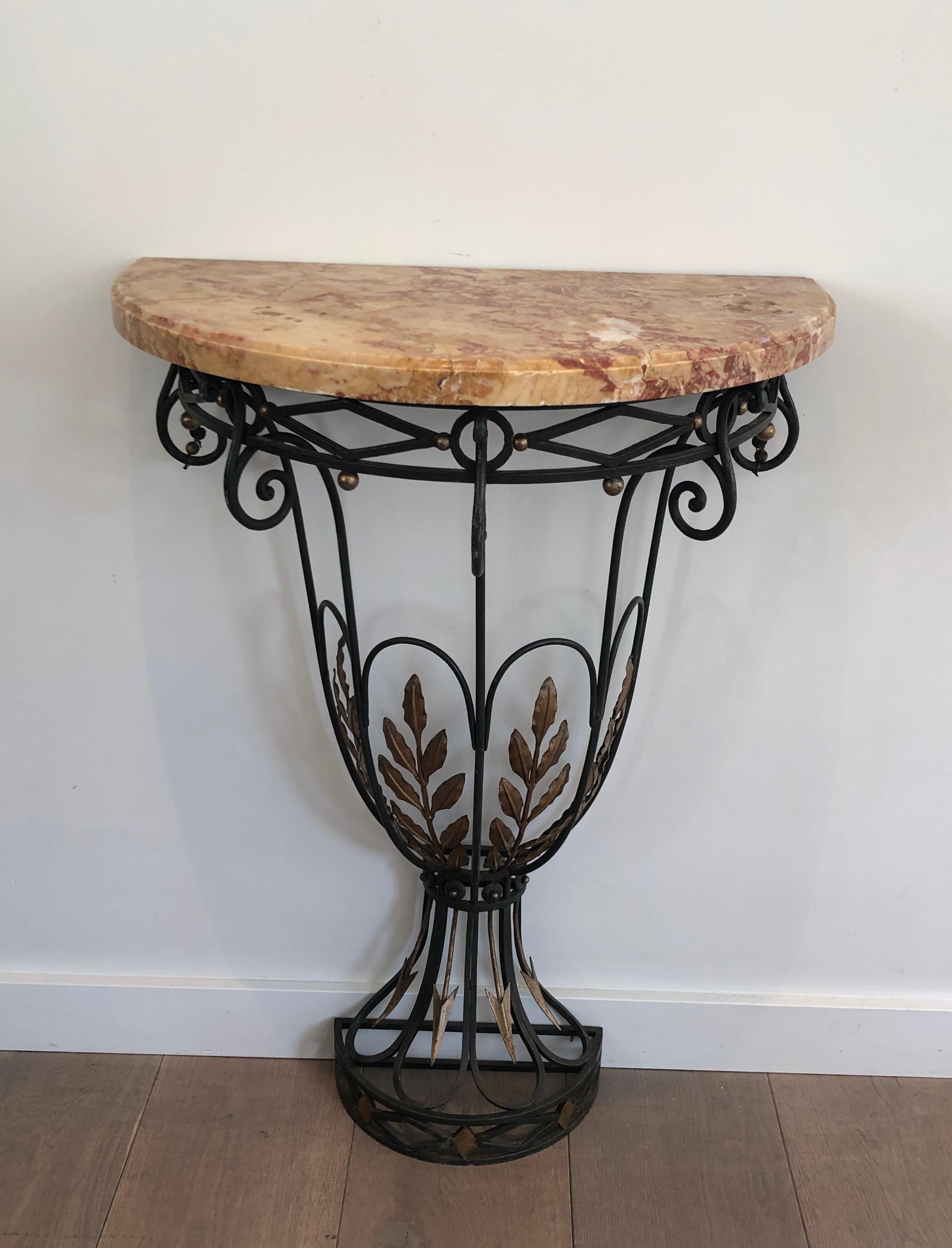 Rare Small Wrought Iron Console with Marble Top. French work. Circa 1940 For Sale 7