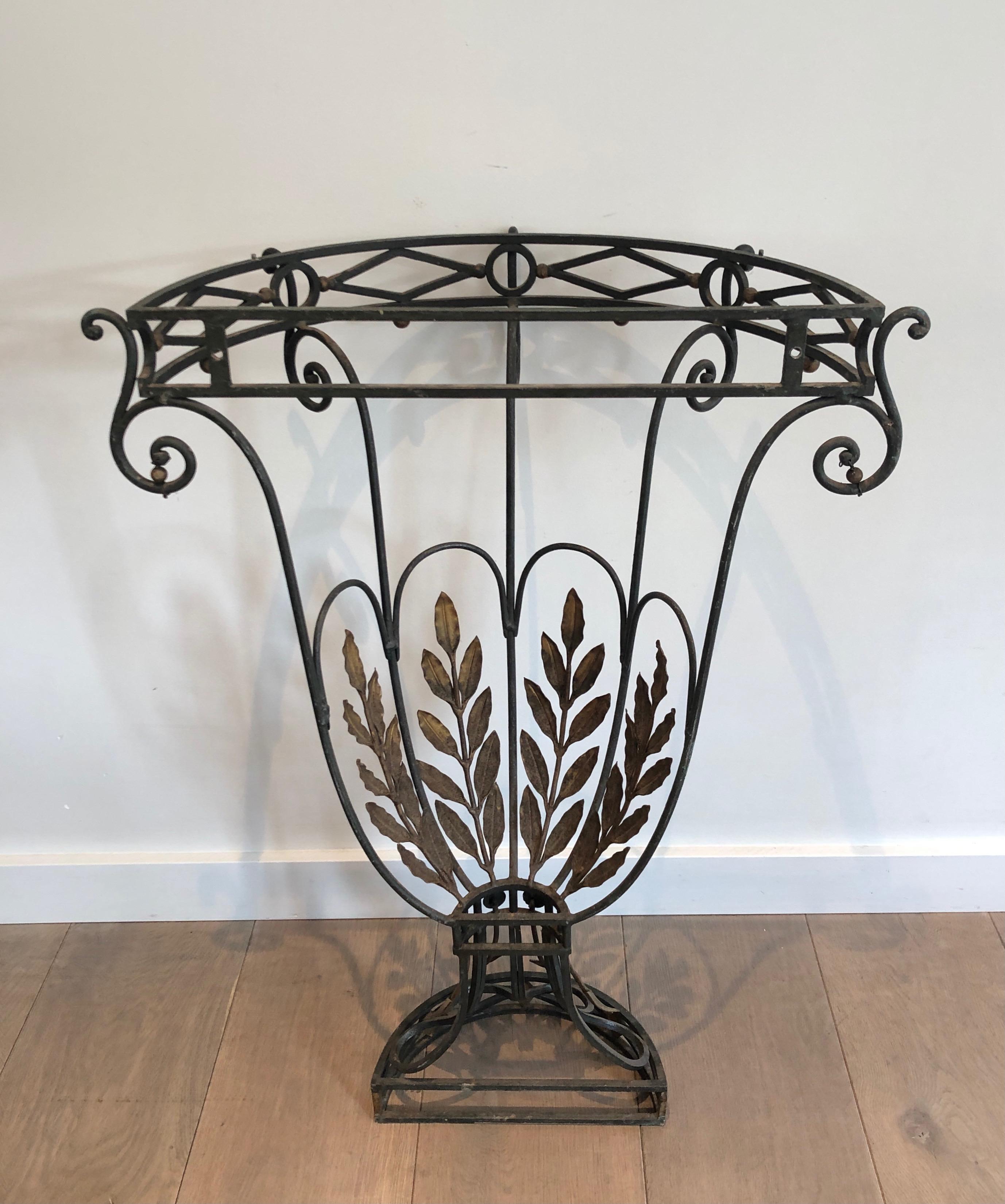 Rare Small Wrought Iron Console with Marble Top. French work. Circa 1940 For Sale 8