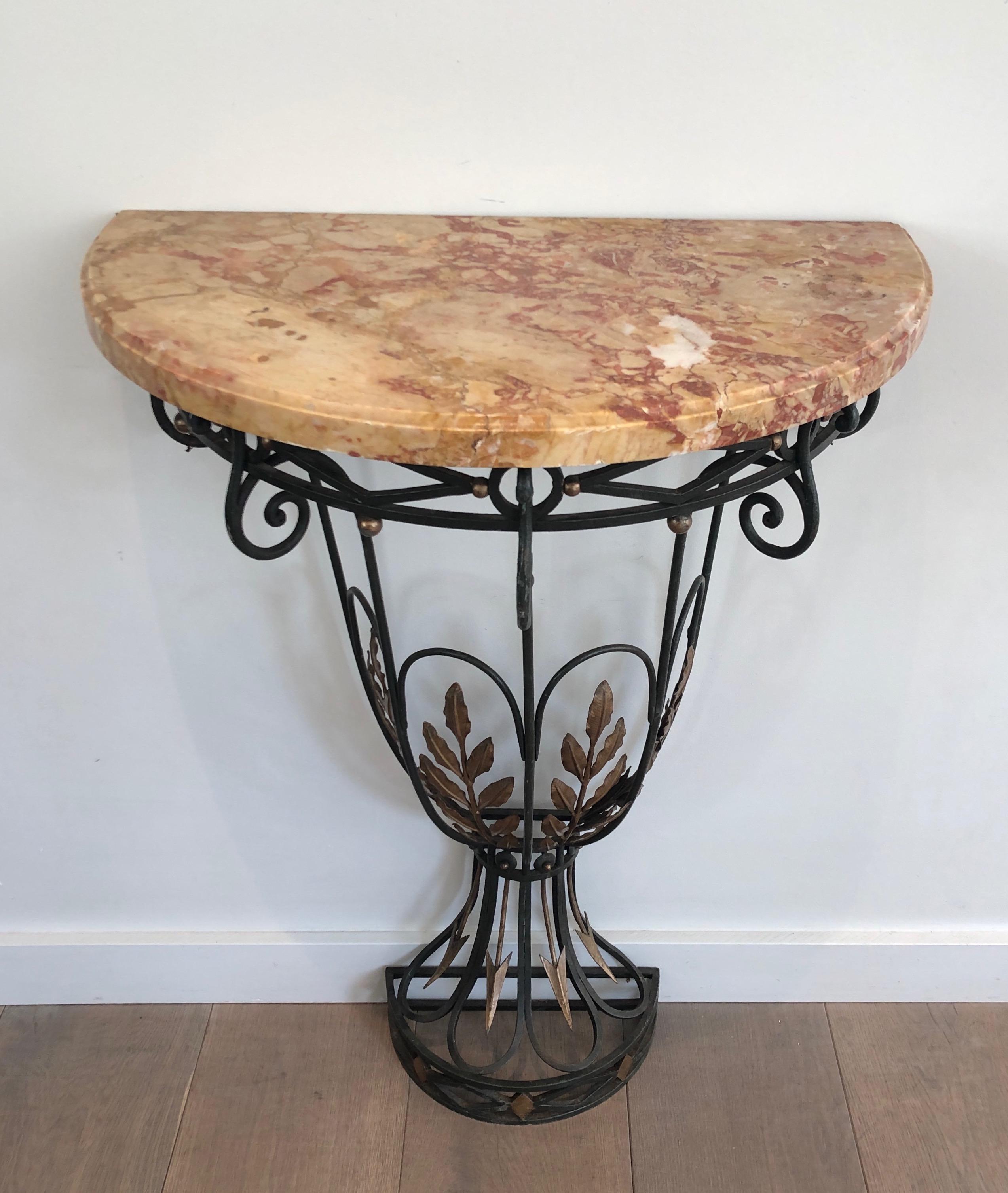 Rare Small Wrought Iron Console with Marble Top. French work. Circa 1940 For Sale 15