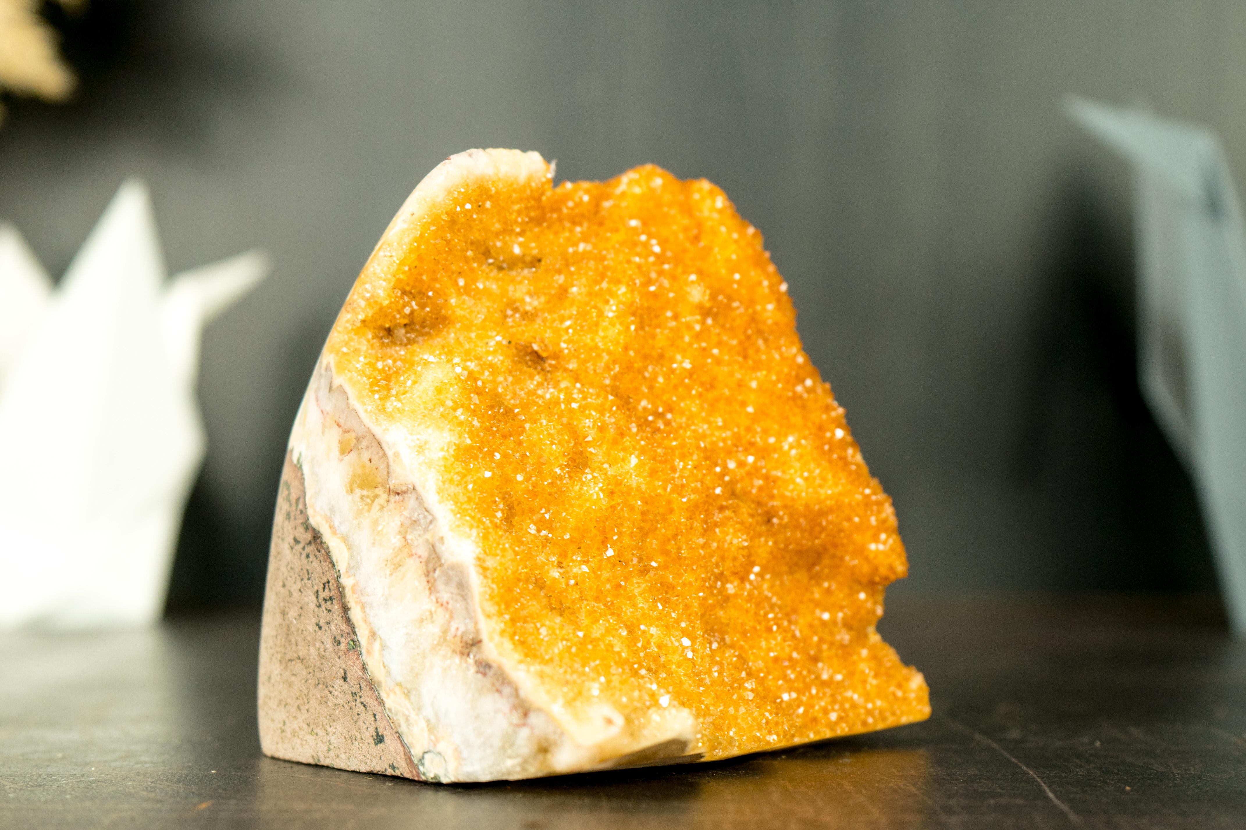 Rare Small Yellow Citrine Cluster with Sparkly Yellow Galaxy Druzy  For Sale 1