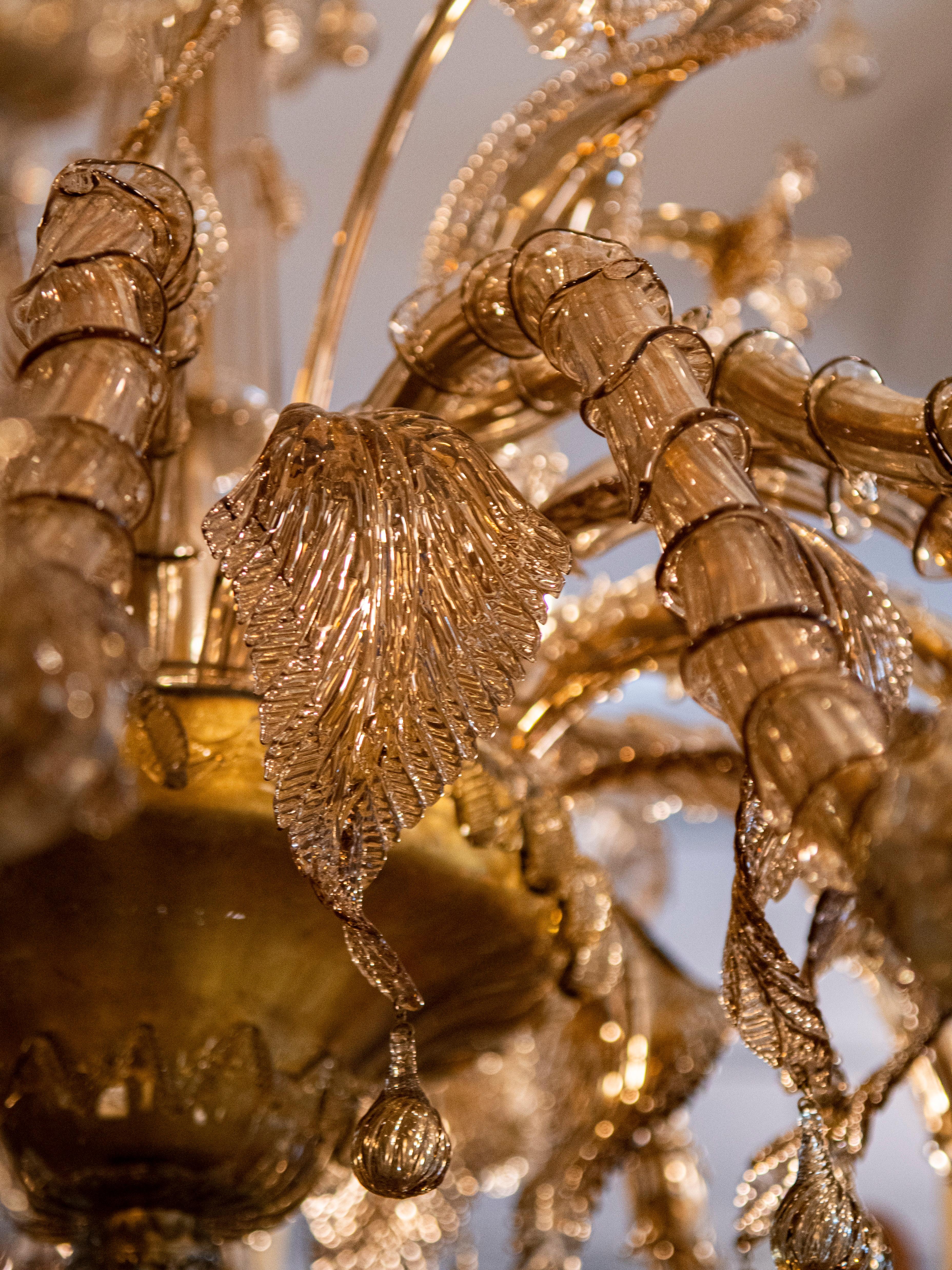 Raro lampadario di Murano in vetro fumé soffiato a mano, circa 1940 in vendita 2