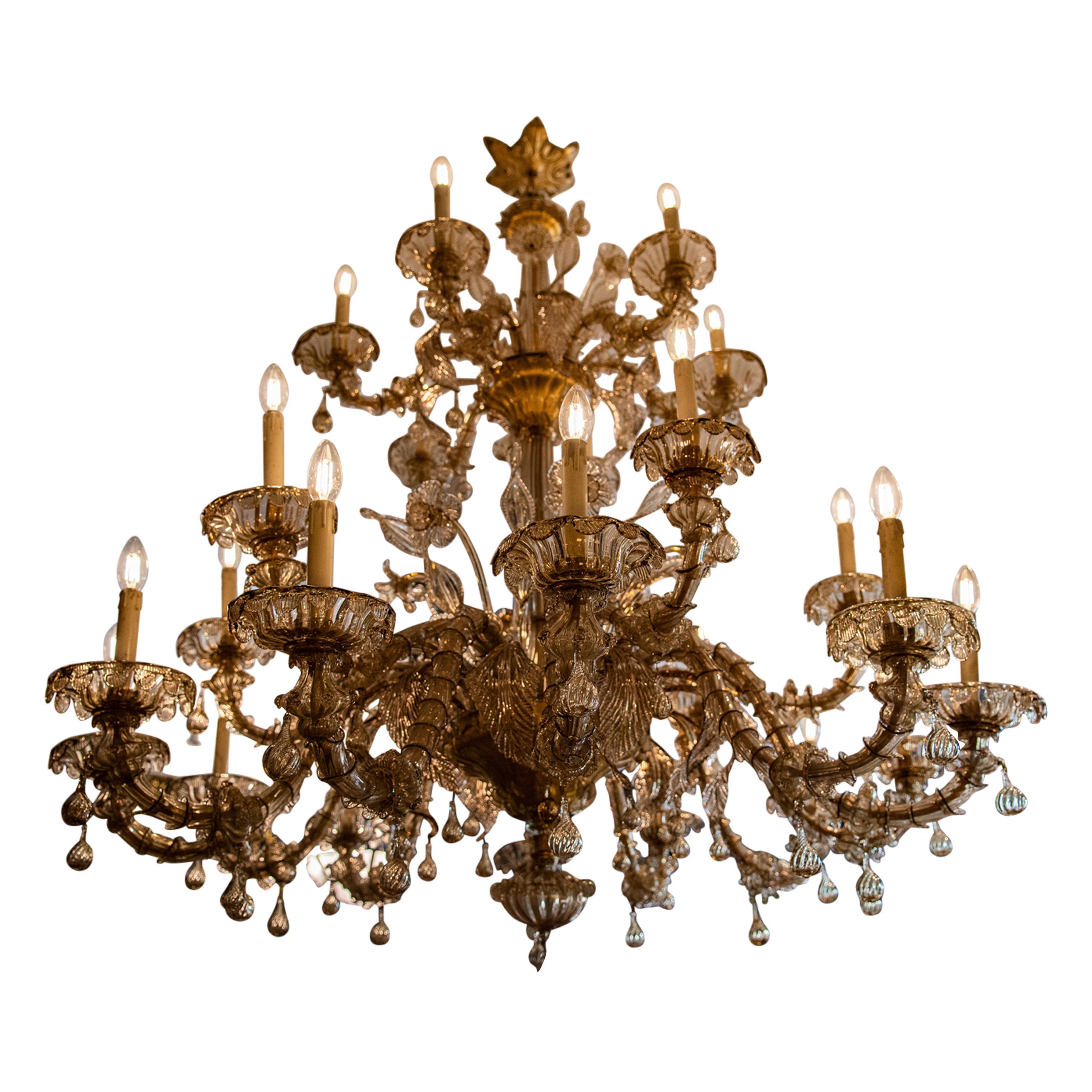 Raro lampadario di Murano in vetro fumé soffiato a mano, circa 1940