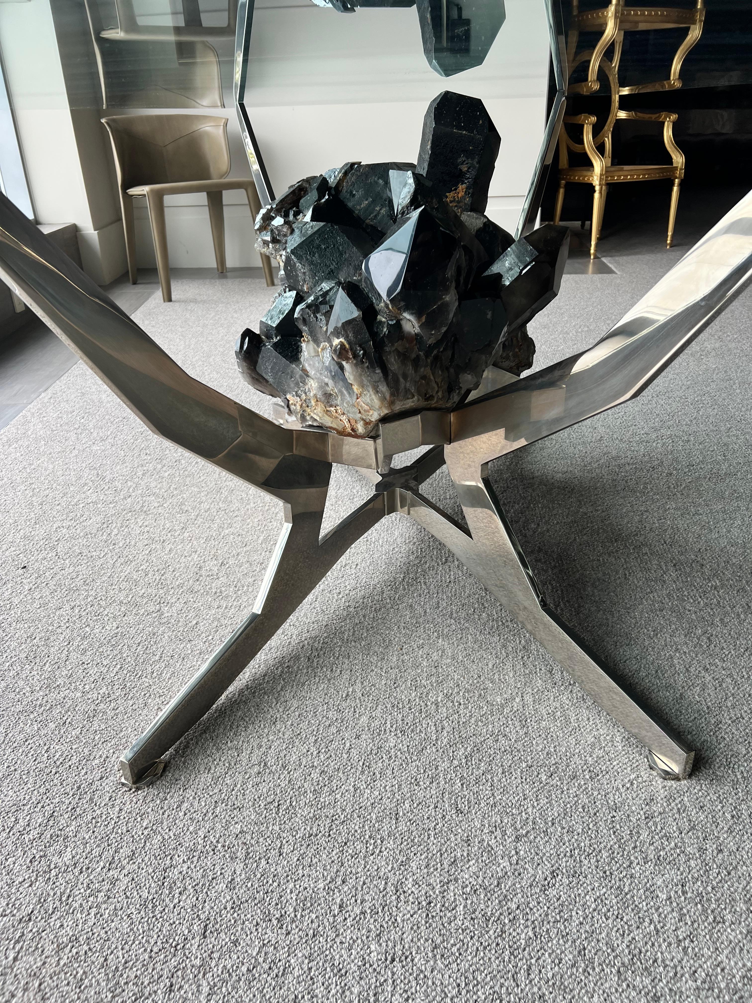Faceted Smokey Quartz Dining Room Table By Giuliano Tincani (ITALY)Nickel with Glass Top