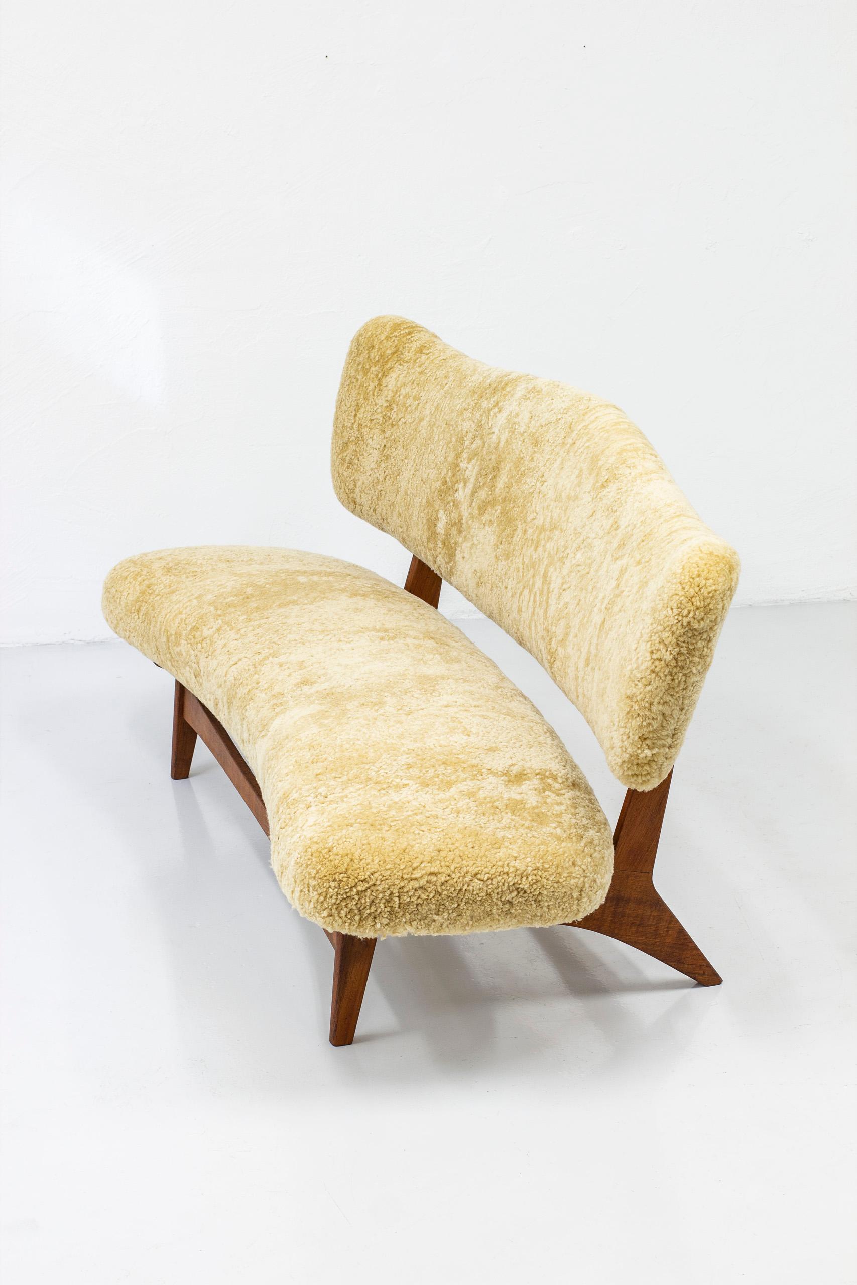 Scandinavian Modern Rare Sofa in Sheep Skin by Sigurd Resell for Rastad & Relling, Norway, 1950s