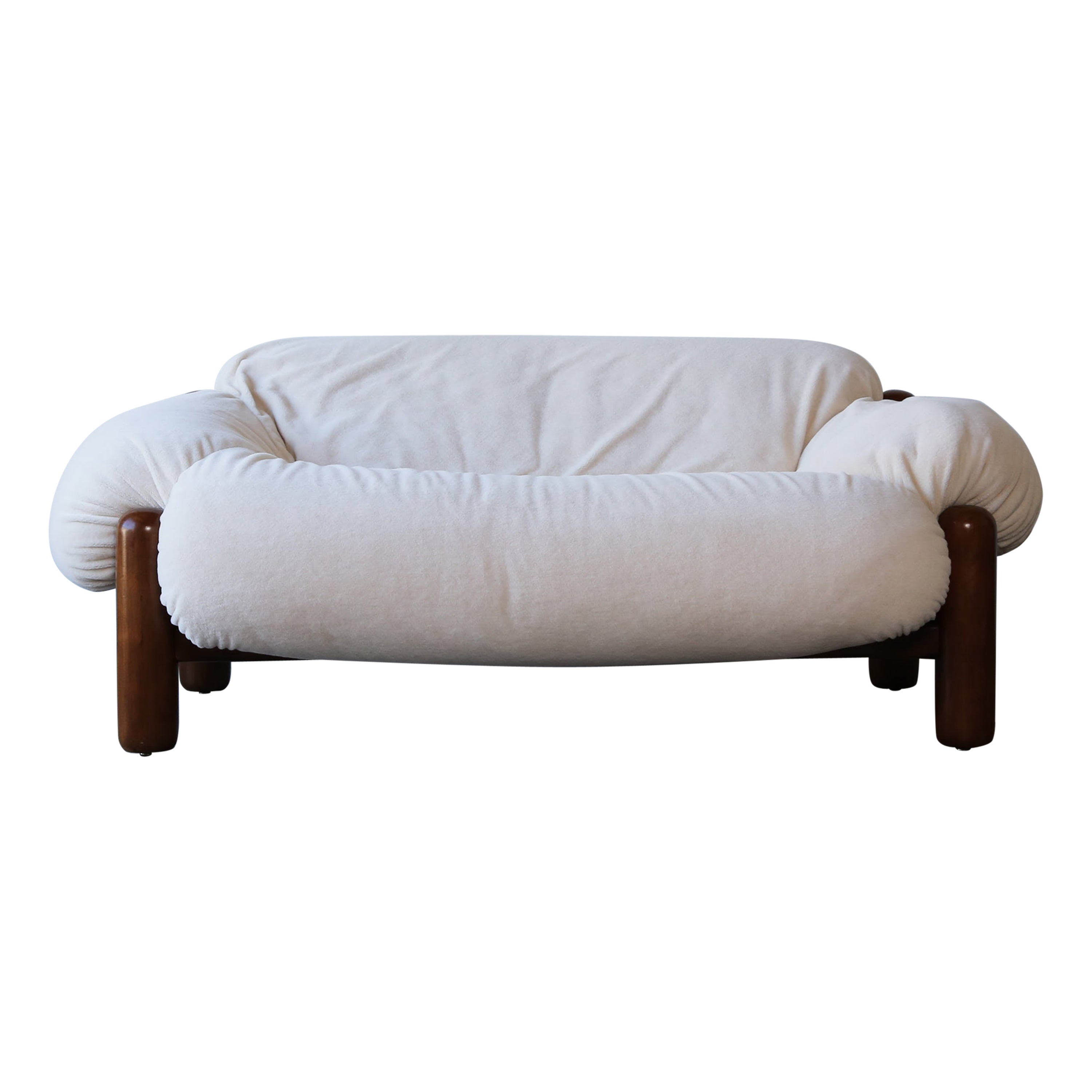 Rare Sofa, Italy, 1970s, Newly Upholstered in Pure Alpaca