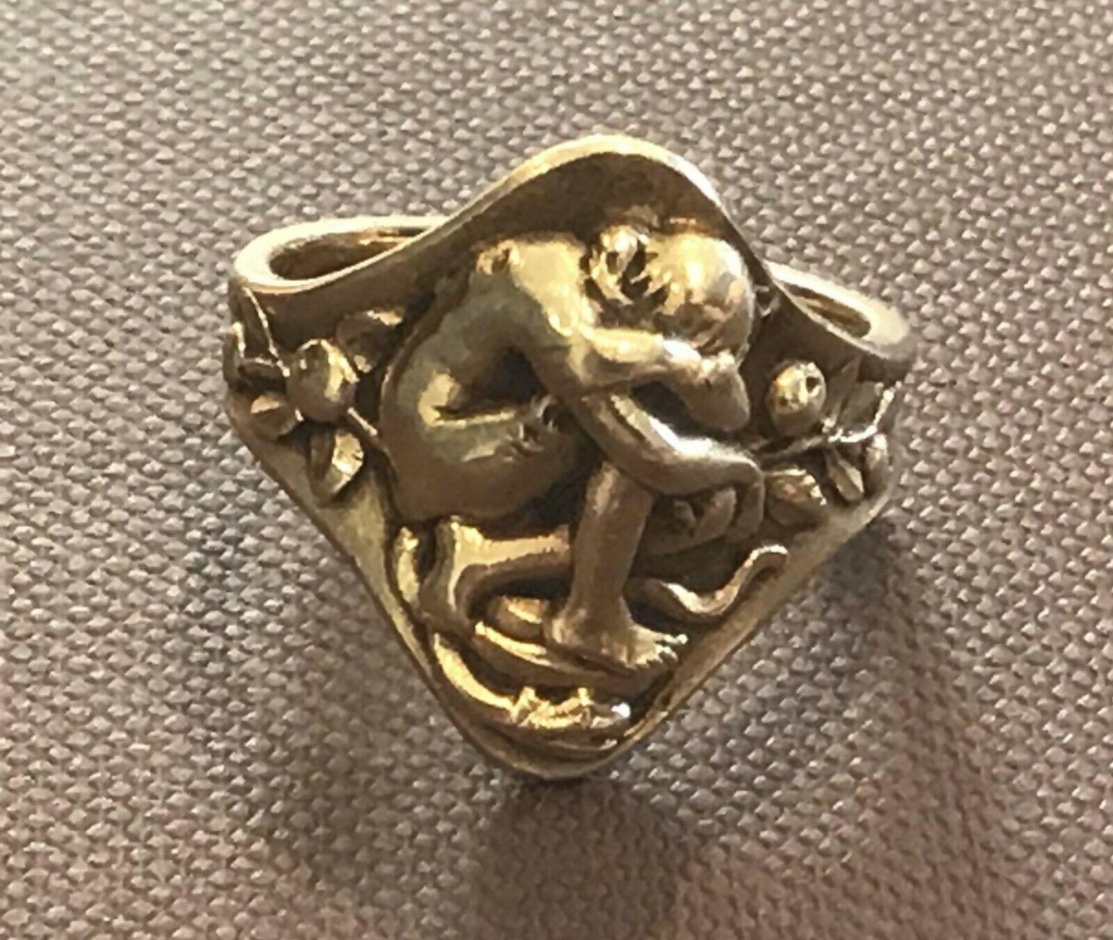  Rare et rare bague en or de style Art nouveau français Paul Louchet Eve avec serpent en guise de fruits défendus Unisexe 