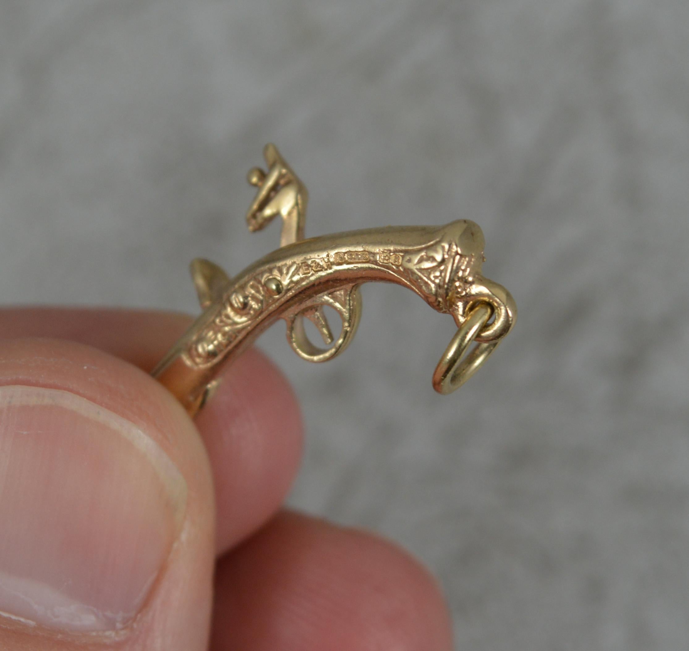 Contemporary Rare Solid 9 Carat Yellow Gold Vintage Pistol Gun Pendant or Charm For Sale