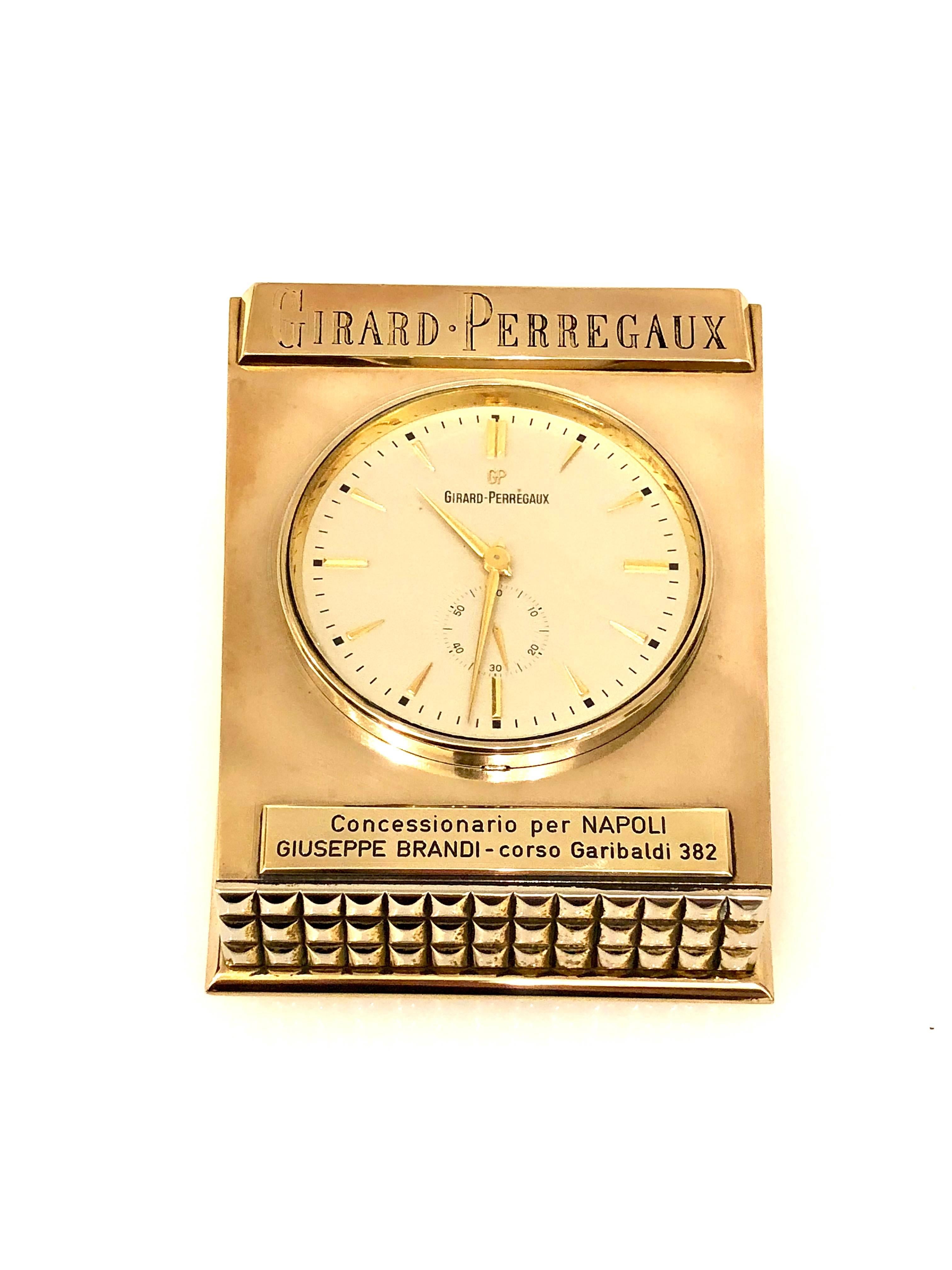 Mid-Century Modern Rare Solid Brass Case Table/Desk Electromechanical Clock by Girard Perregaux
