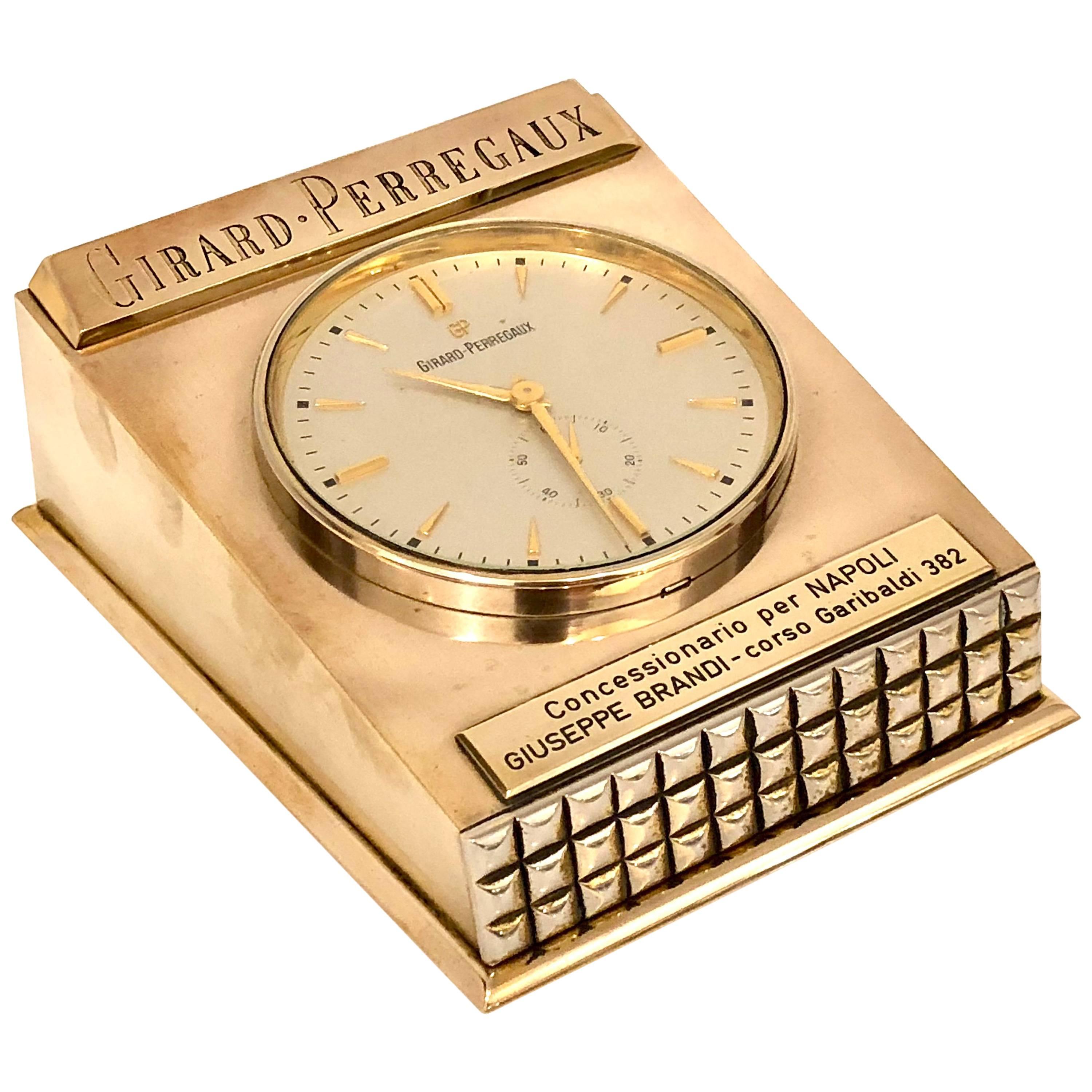 Rare Solid Brass Case Table/Desk Electromechanical Clock by Girard Perregaux