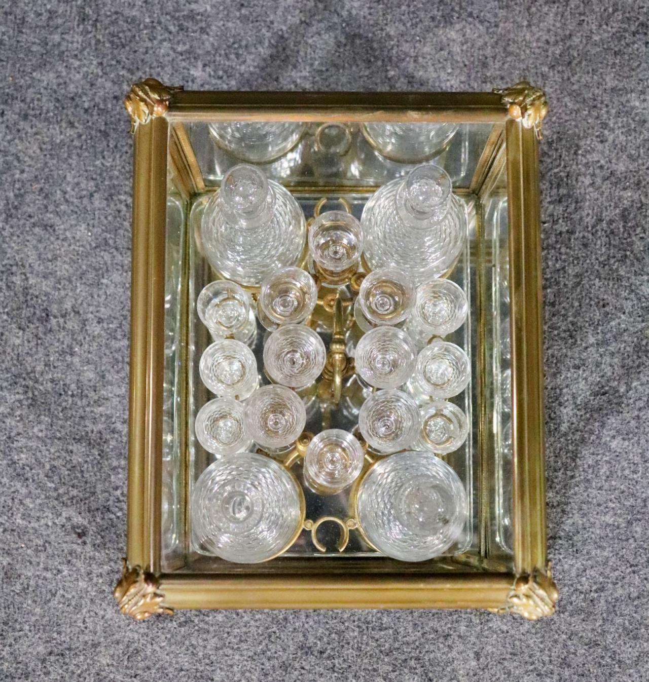 Rare Solid Bronze Etched Glass Regency Tantatlus Set Circa 1900  8