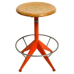 Vintage Rare solid Italian Mid Century Industrial metal stool by Mautren in rare orange