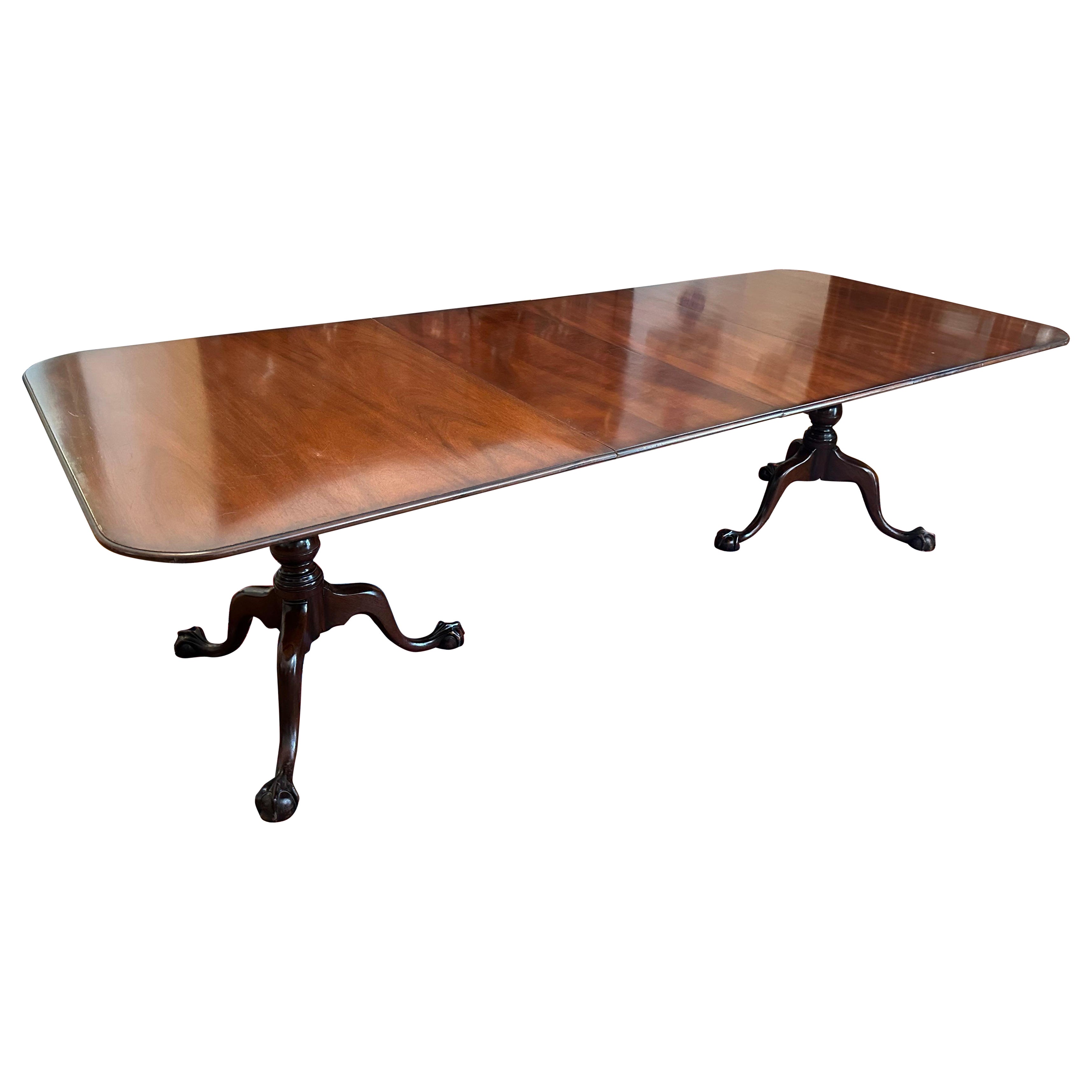 Rare Solid Mahogany Kittinger Chippendale Dining Table with Two Leaves