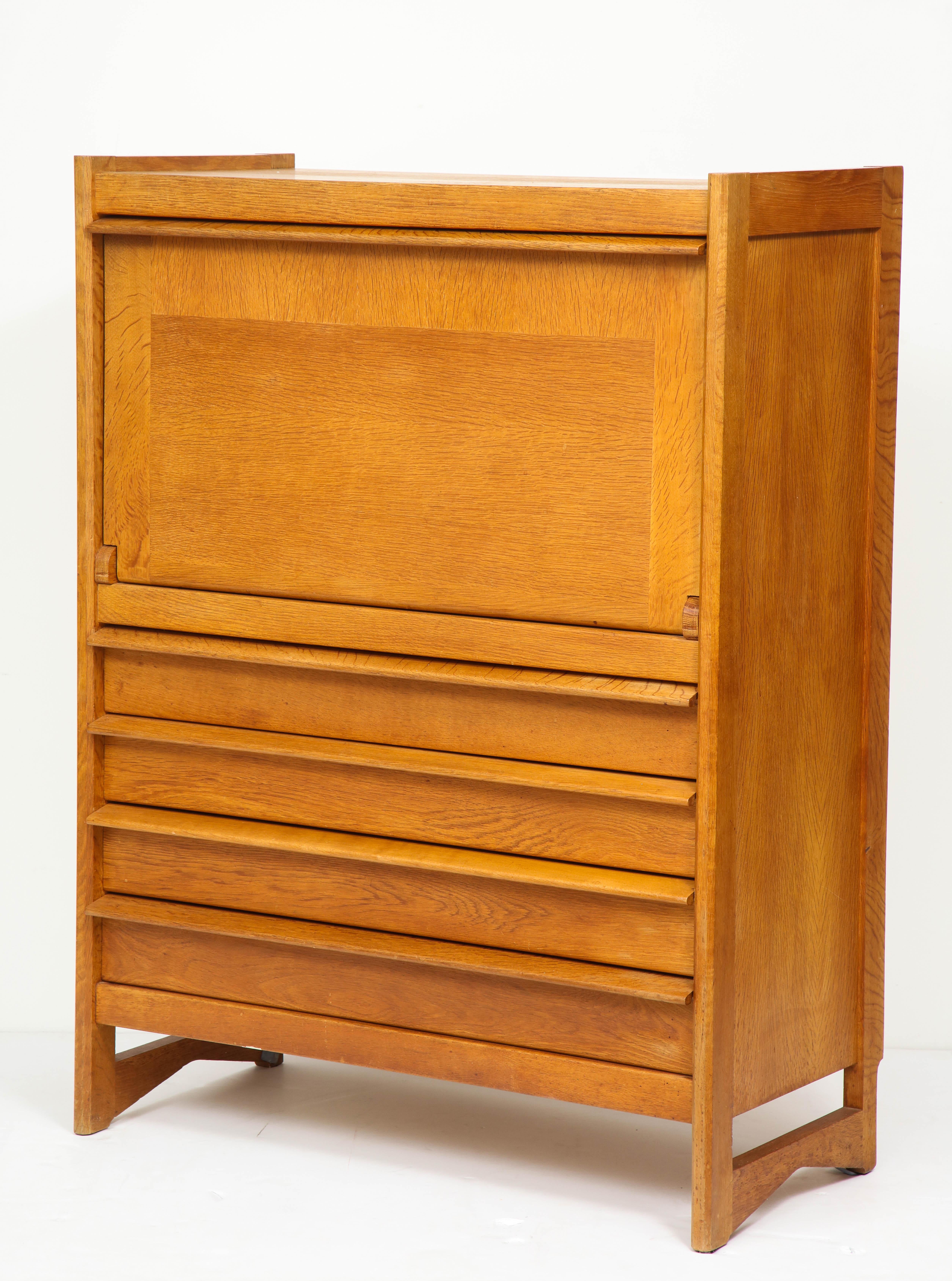 Rare Solid Oak Cabinet and Desk by Guillerme et Chambron, France, 1960s 2