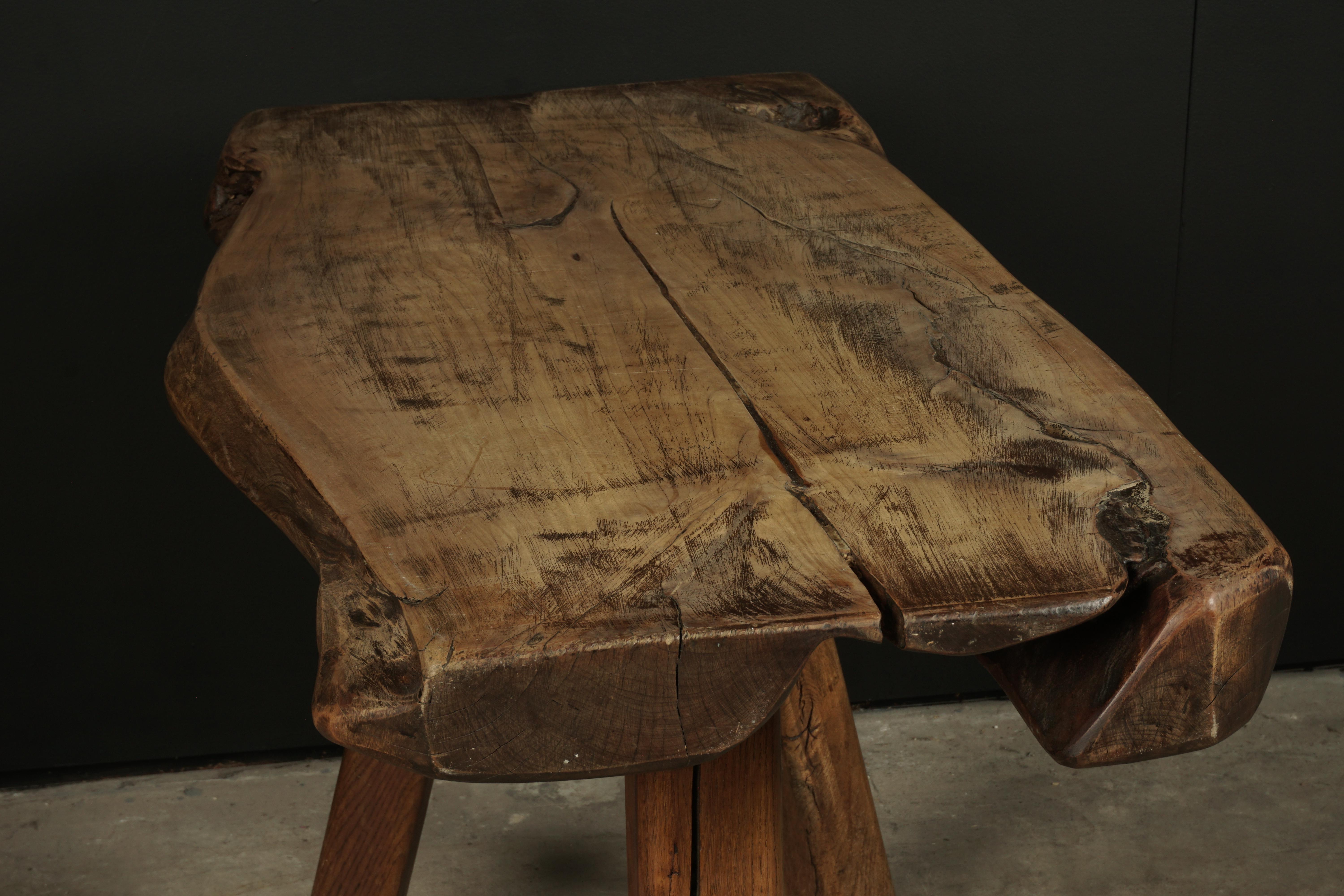 Rare Solid Pine Dining Table from a Bistro in France, circa 1950 1