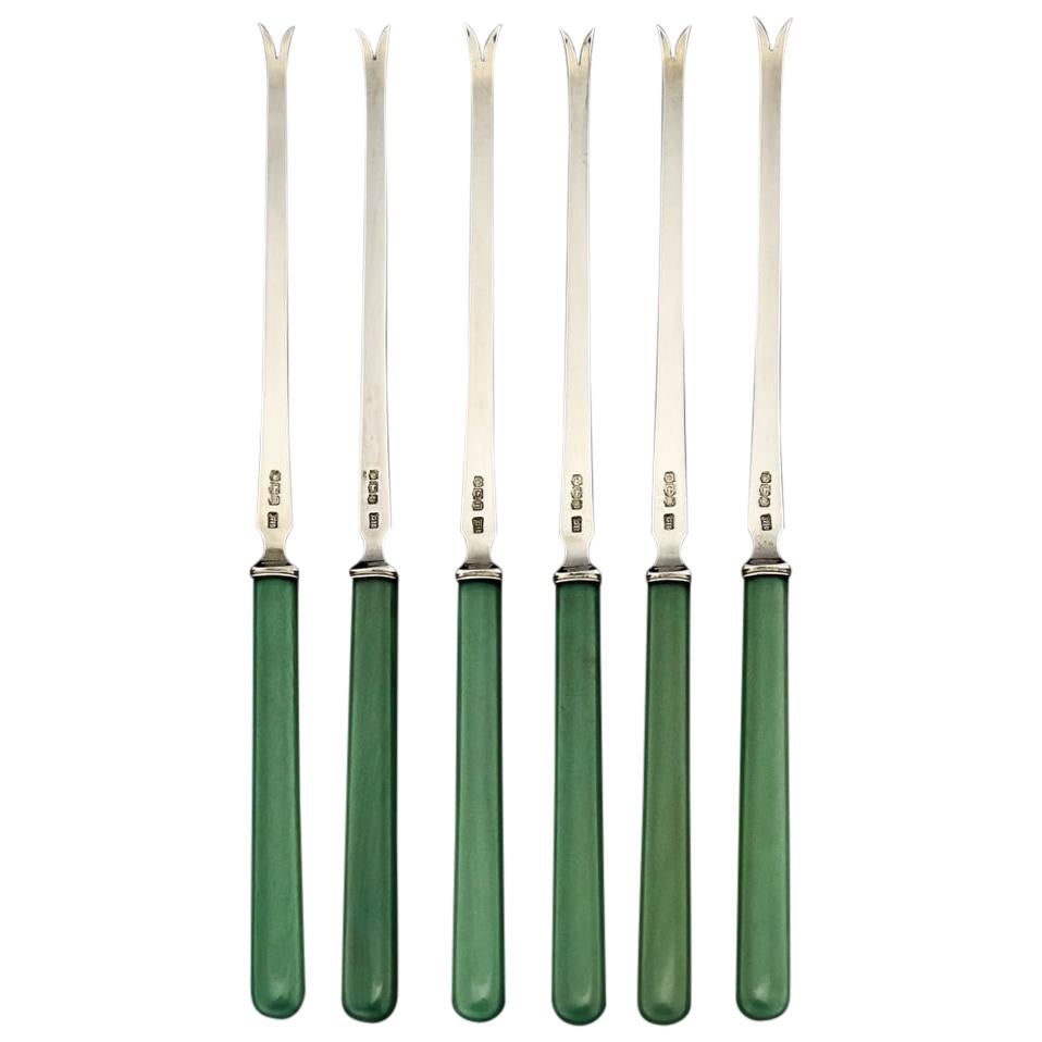 Rare Solid Silver Cased Set of Six Lobster Picks, Sheffield, circa 1930