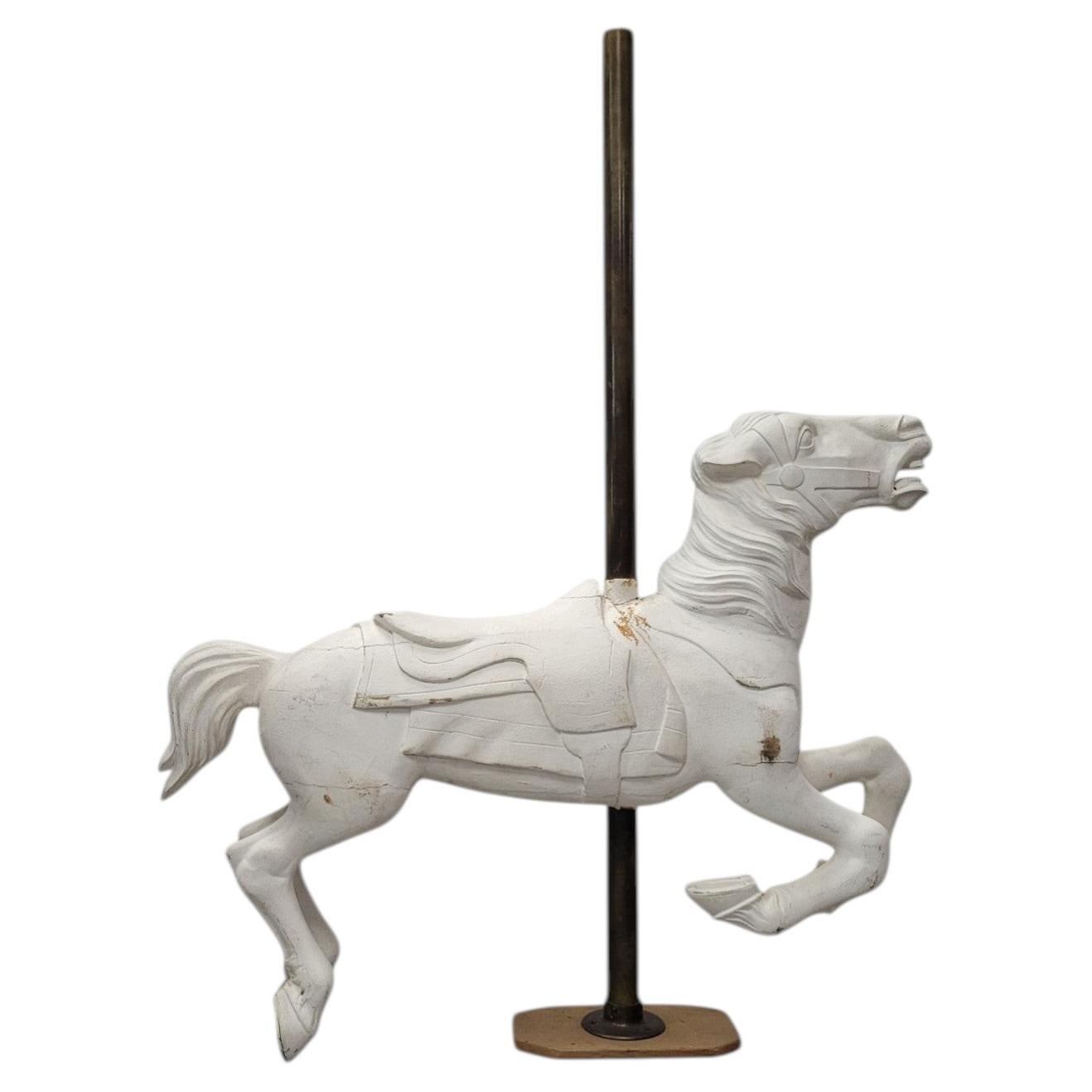 Rare Solid Tiger Oak Carousel Prancer, "Philadelphia School Folk Art Horse" For Sale