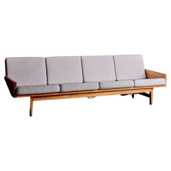 Rare Solid Walnut Arden Riddle White Four-Seat Sofa, USA, 1967