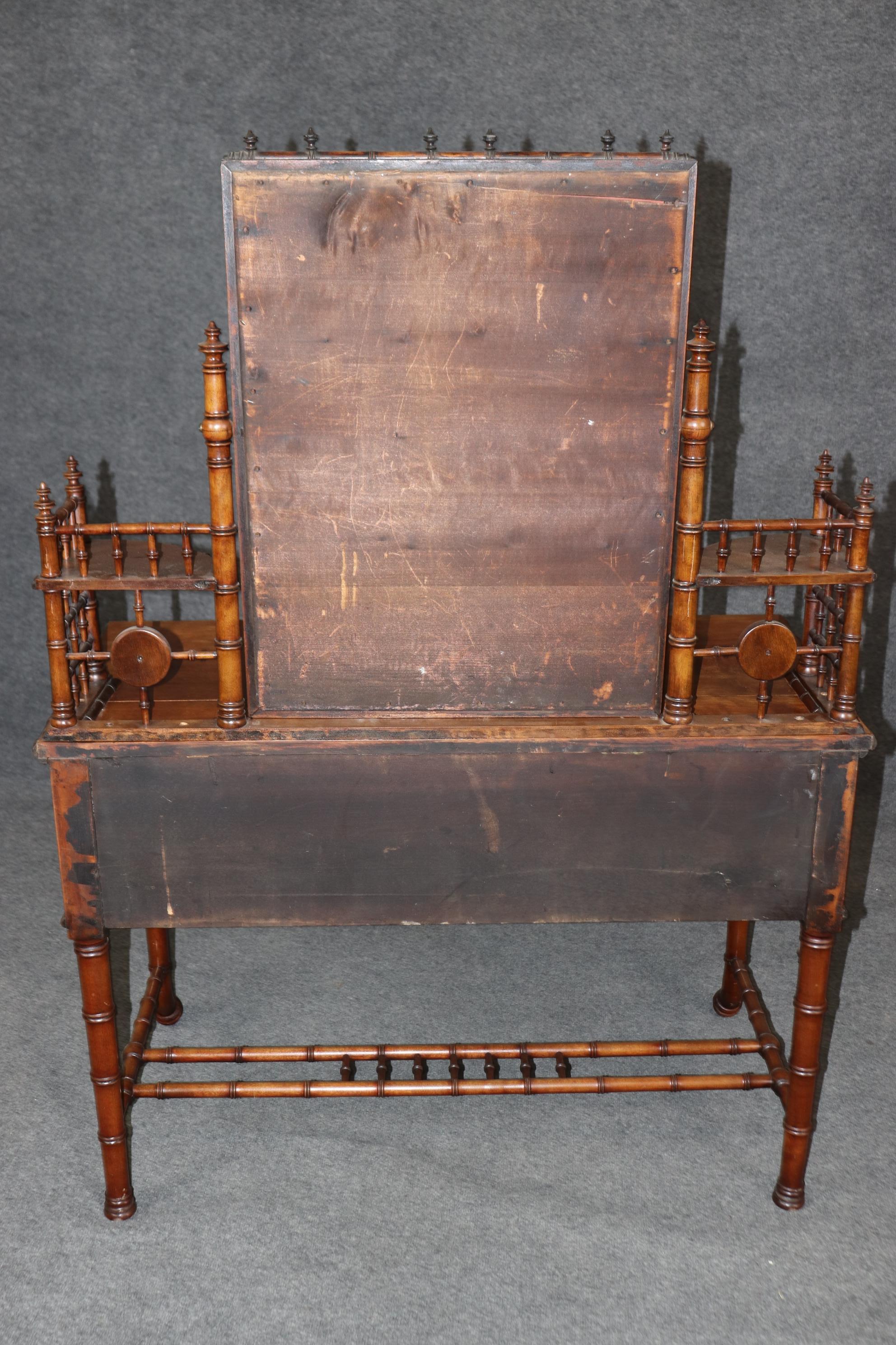 Rare Solid Walnut Faux Bamboo R.J. Horner Attributed Ladies Vanity with Mirror 9