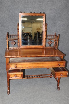Raro nogal macizo imitación bambú R.J. Tocador de señora con espejo atribuido a Horner