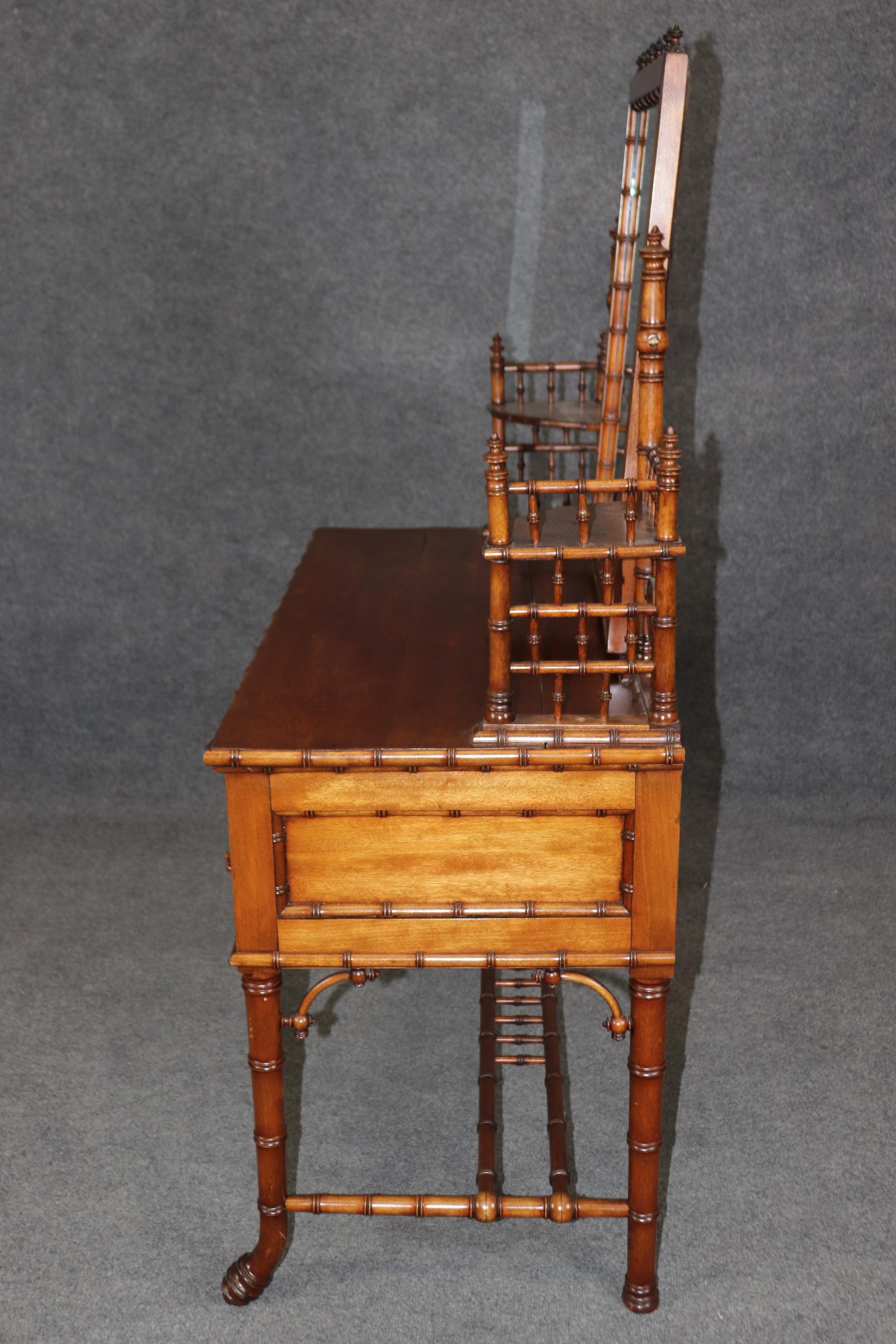 Rare Solid Walnut Faux Bamboo R.J. Horner Attributed Ladies Vanity with Mirror In Good Condition In Swedesboro, NJ