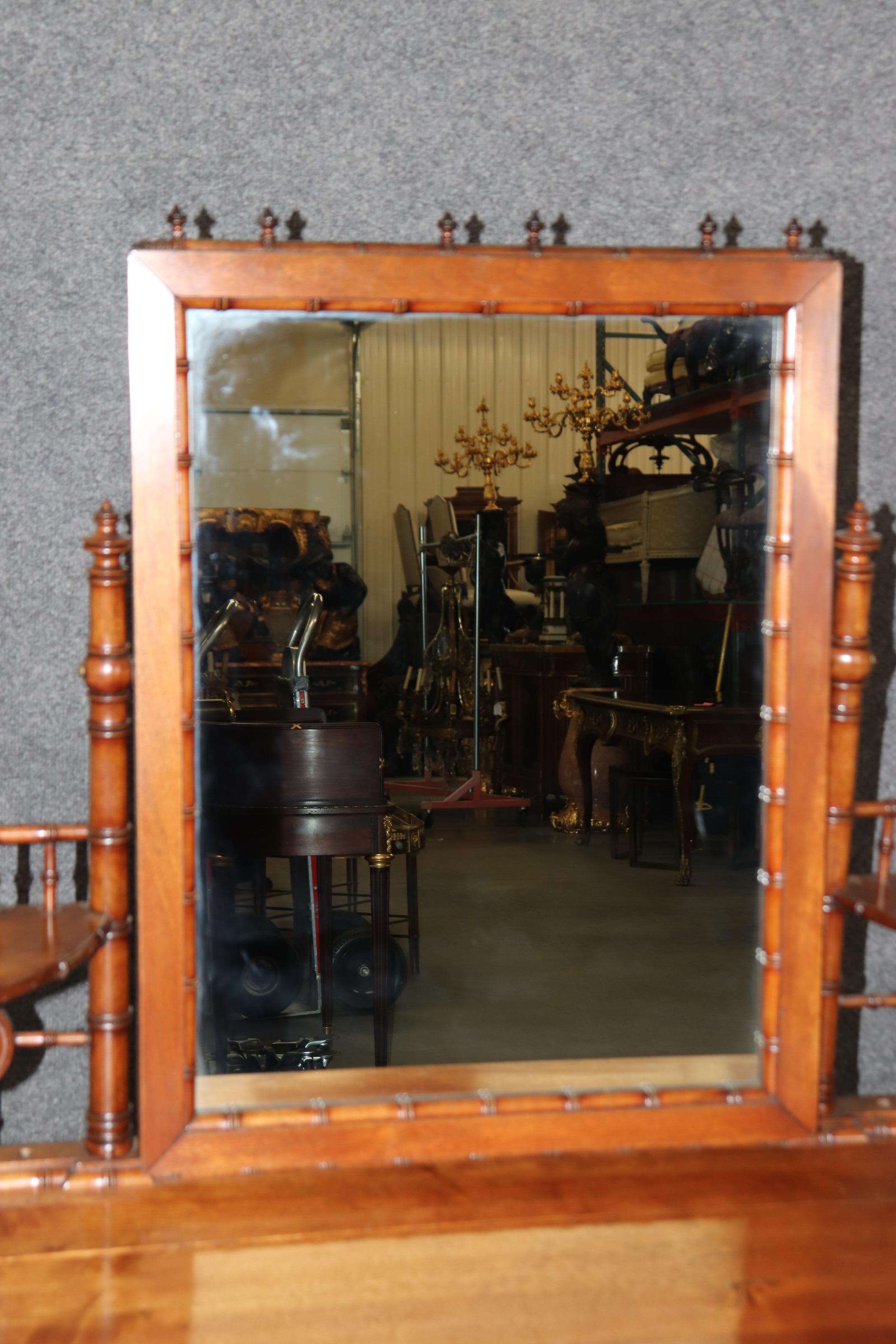 Rare Solid Walnut Faux Bamboo R.J. Horner Attributed Ladies Vanity with Mirror 1