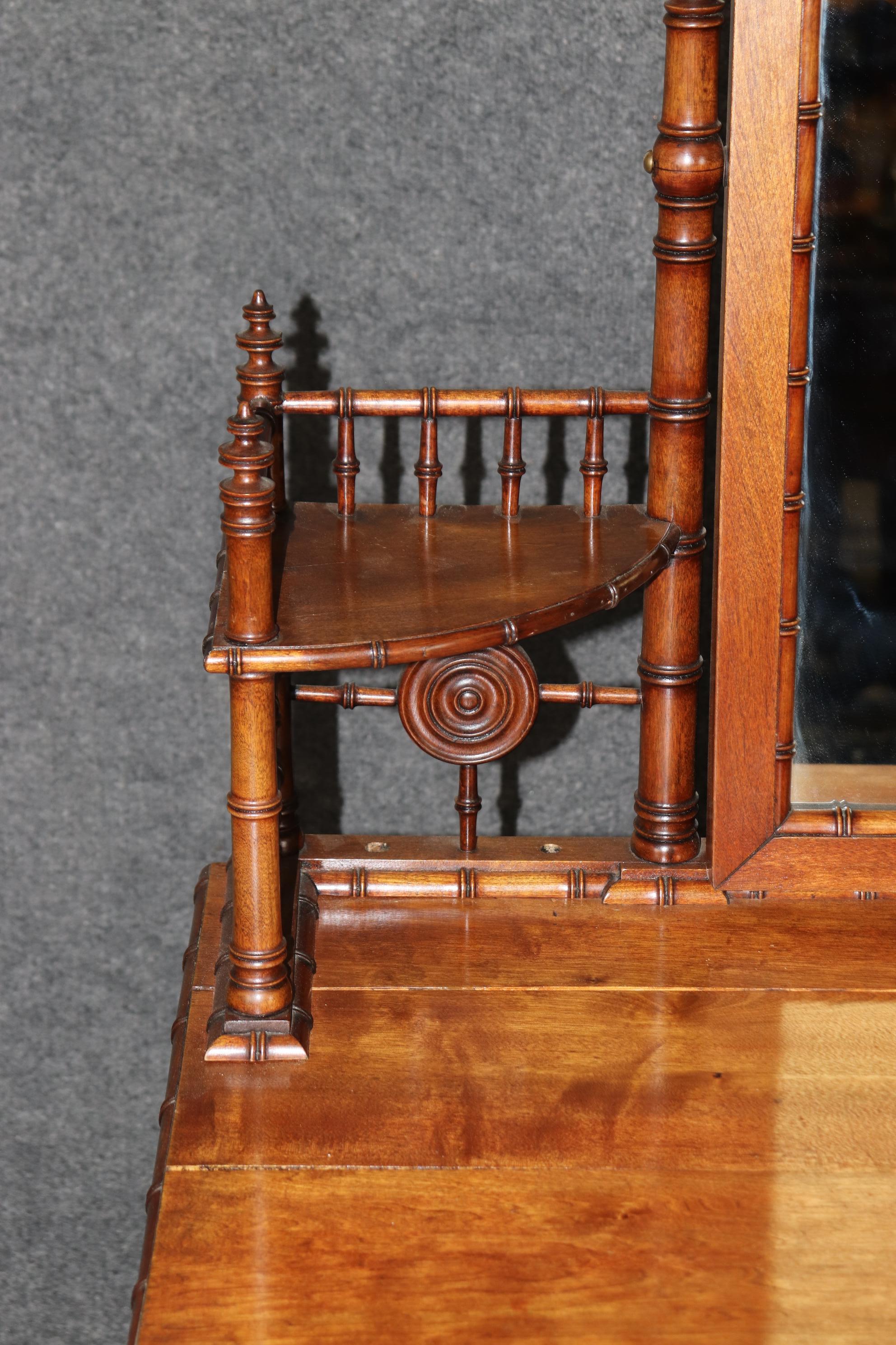 Rare Solid Walnut Faux Bamboo R.J. Horner Attributed Ladies Vanity with Mirror 2