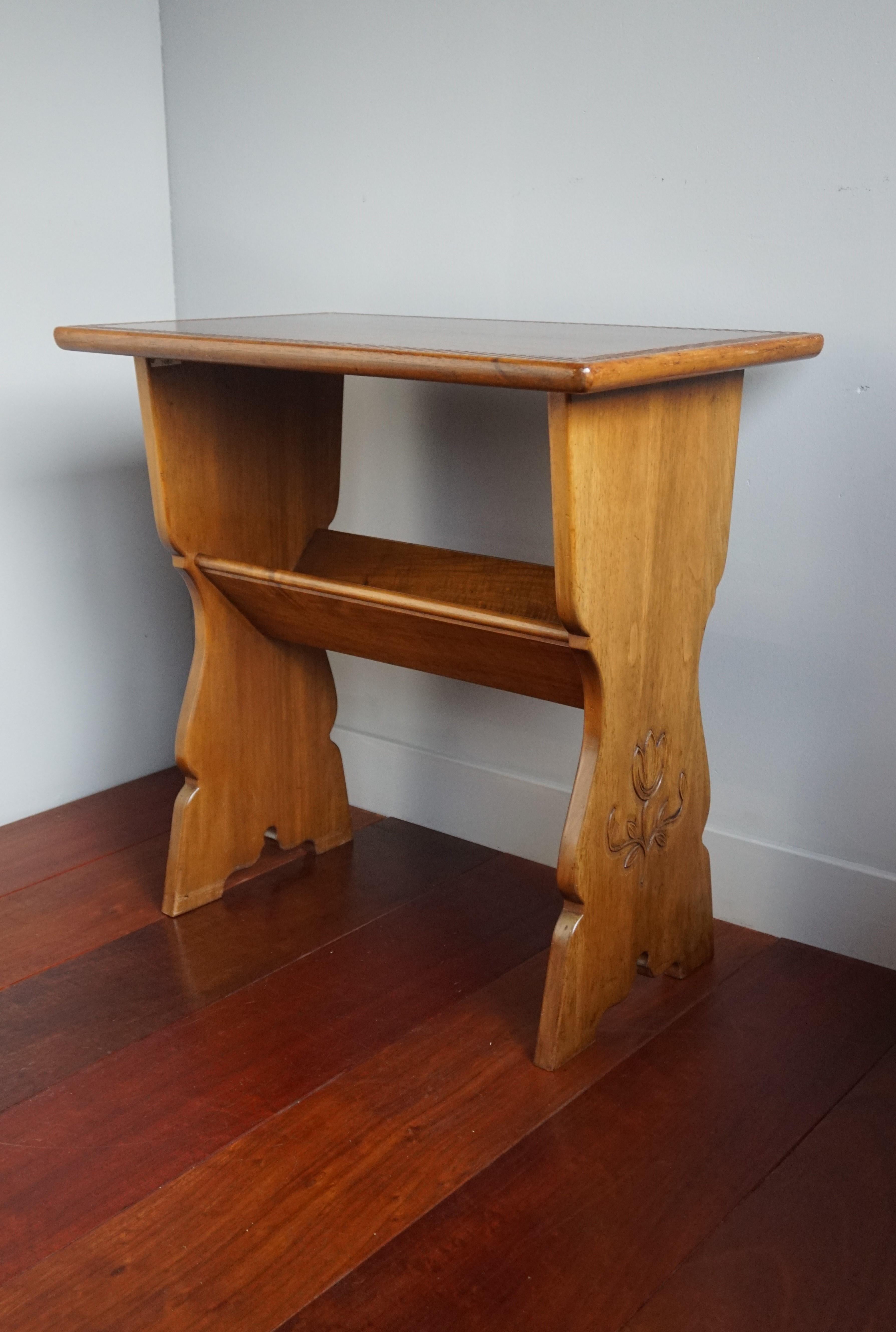 Rare Solid Wood Arts & Crafts End or Side Table with Book Trough / Books Rack 8