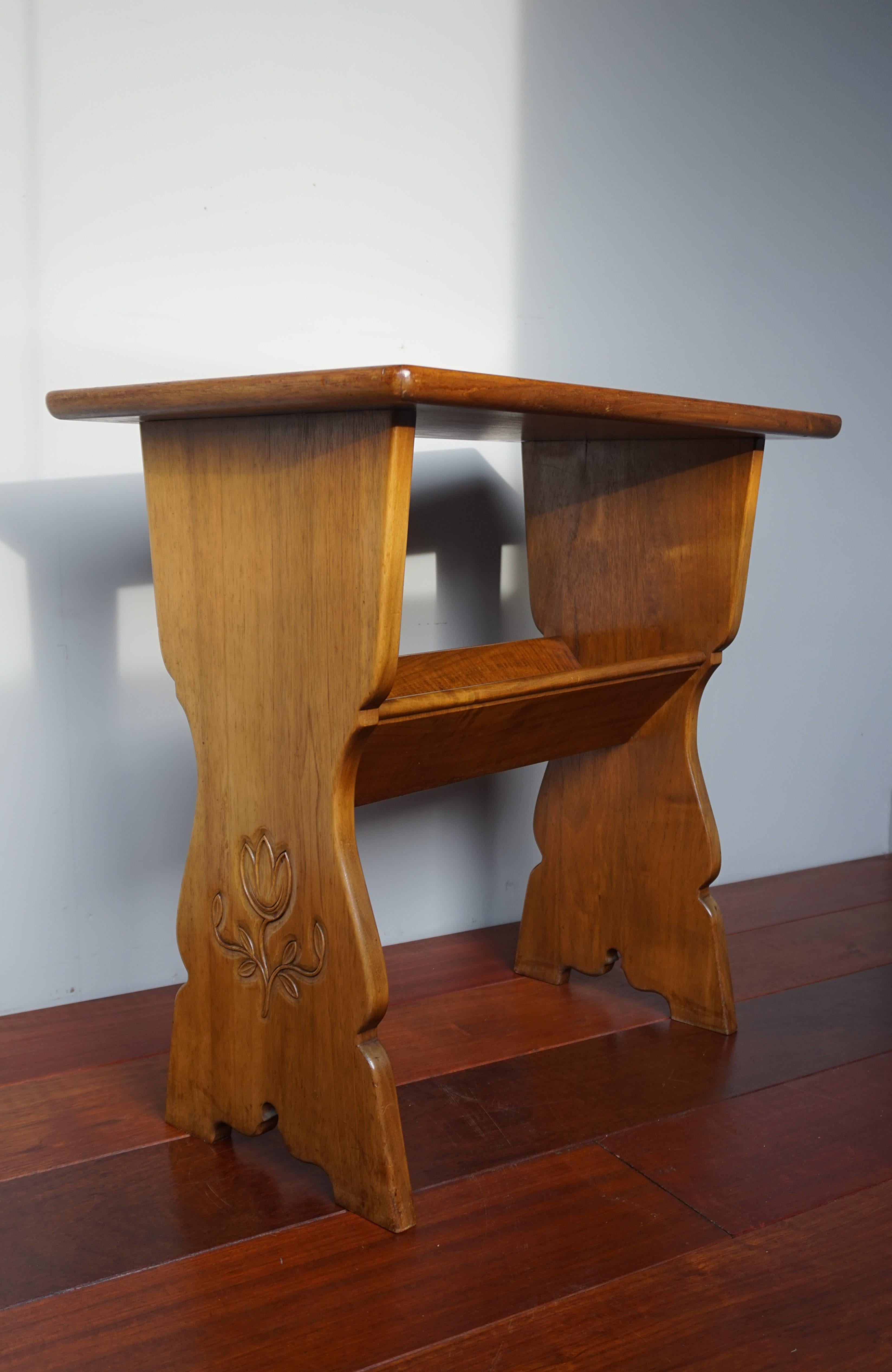 Rare Solid Wood Arts & Crafts End or Side Table with Book Trough / Books Rack 10