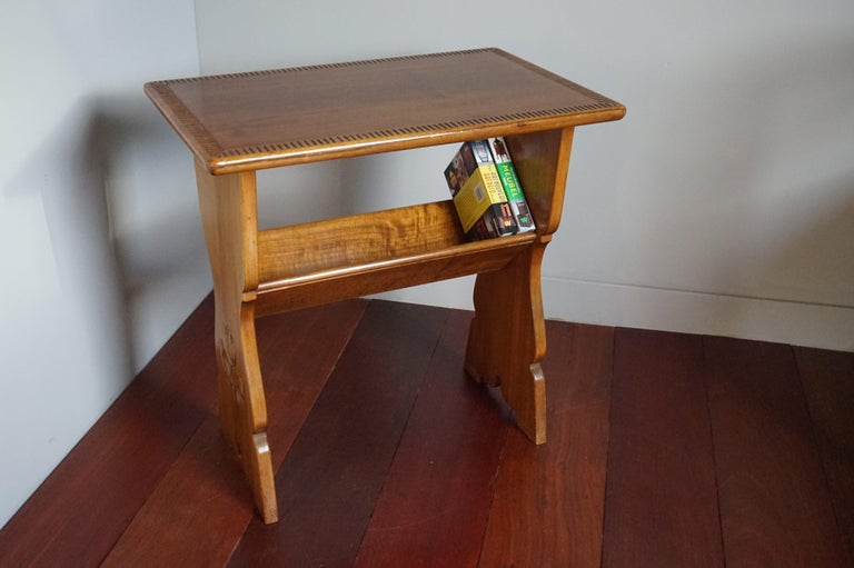 Rare Solid Wood Arts and Crafts End or Side Table with Book Trough