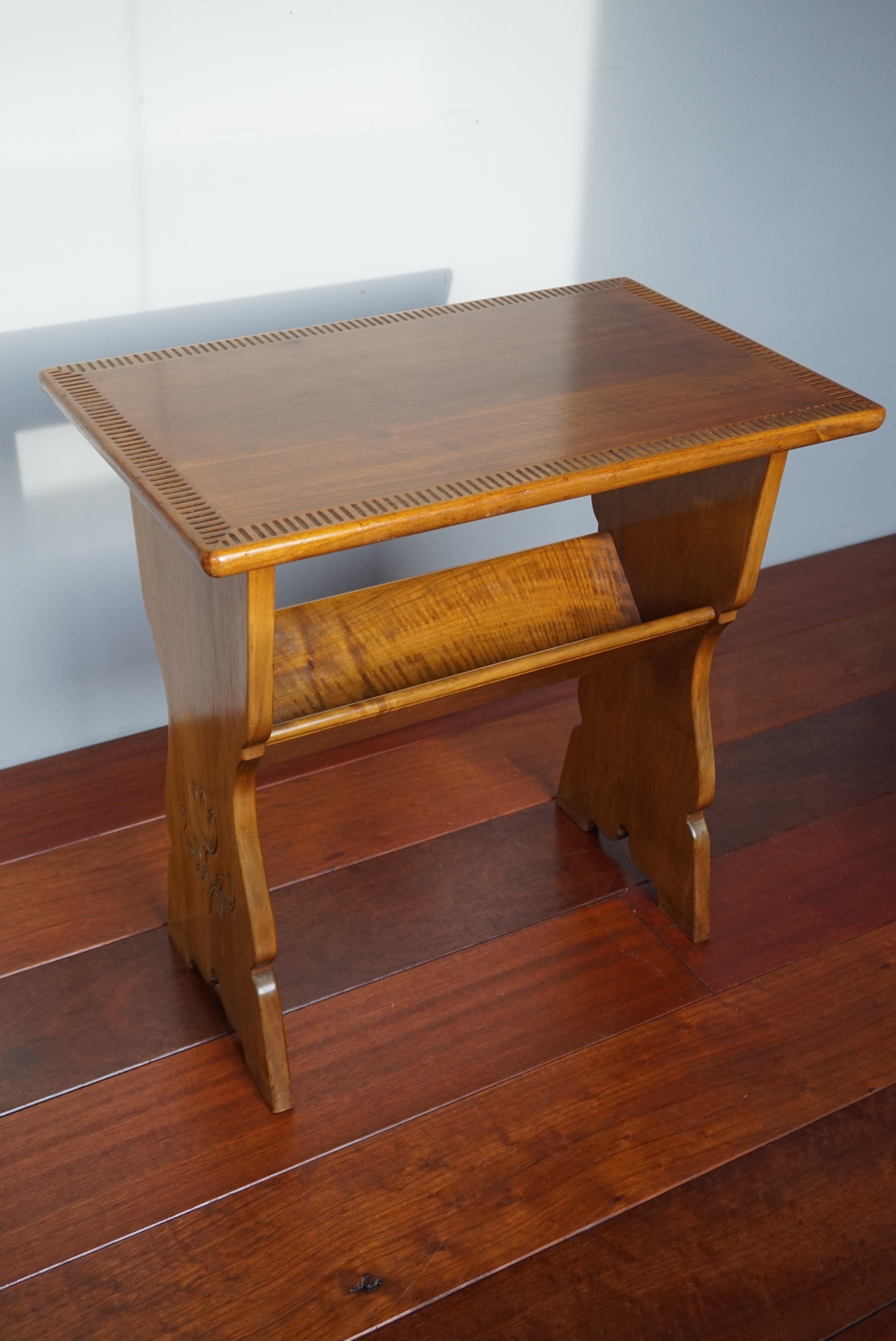 Arts and Crafts Rare Solid Wood Arts & Crafts End or Side Table with Book Trough / Books Rack
