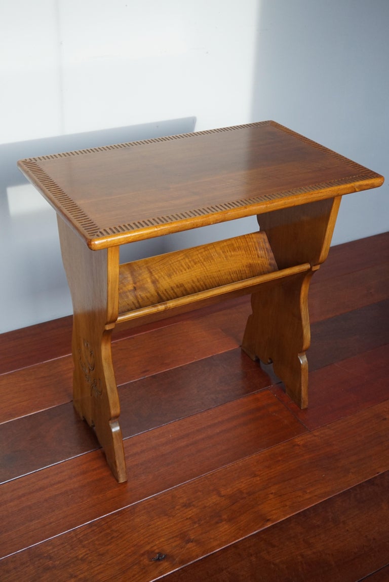 Rare Solid Wood Arts and Crafts End or Side Table with Book Trough