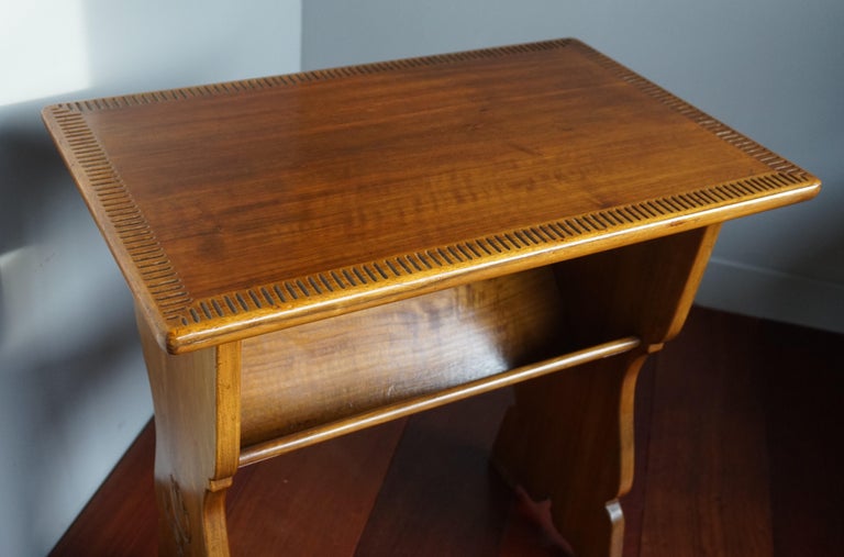 Rare Solid Wood Arts and Crafts End or Side Table with Book Trough
