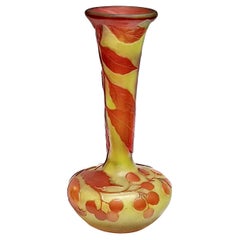 Rare Soliflore French Art Nouveau Cameo Glass Vase, Berries Decor by Emile Galle