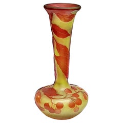 Rare Soliflore French Art Nouveau Cameo Glass Vase, Berries Decor by Emile Galle