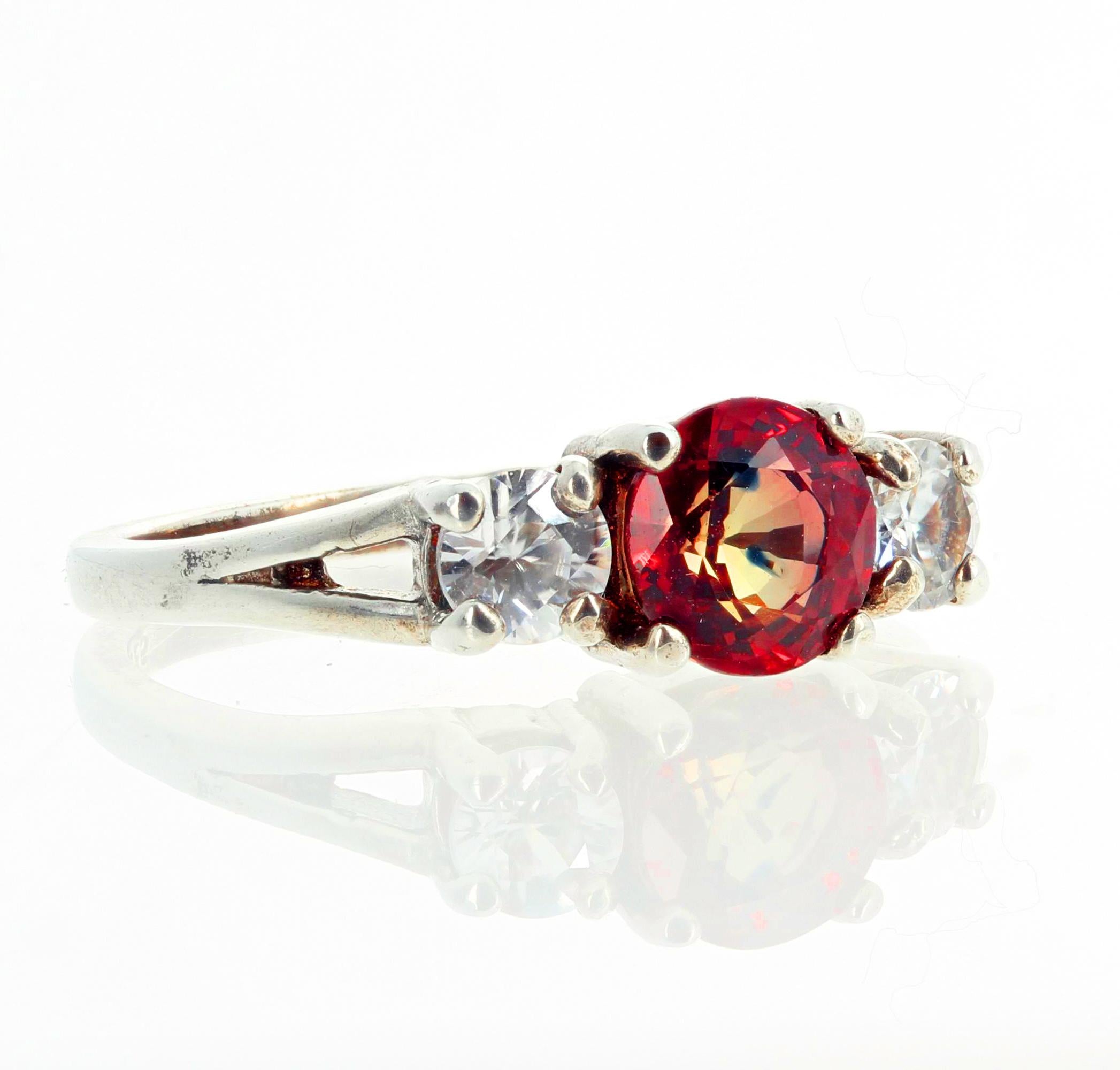 Mixed Cut AJD Rare Fiery Songea Sapphire and White Sapphire Sterling Silver Ring