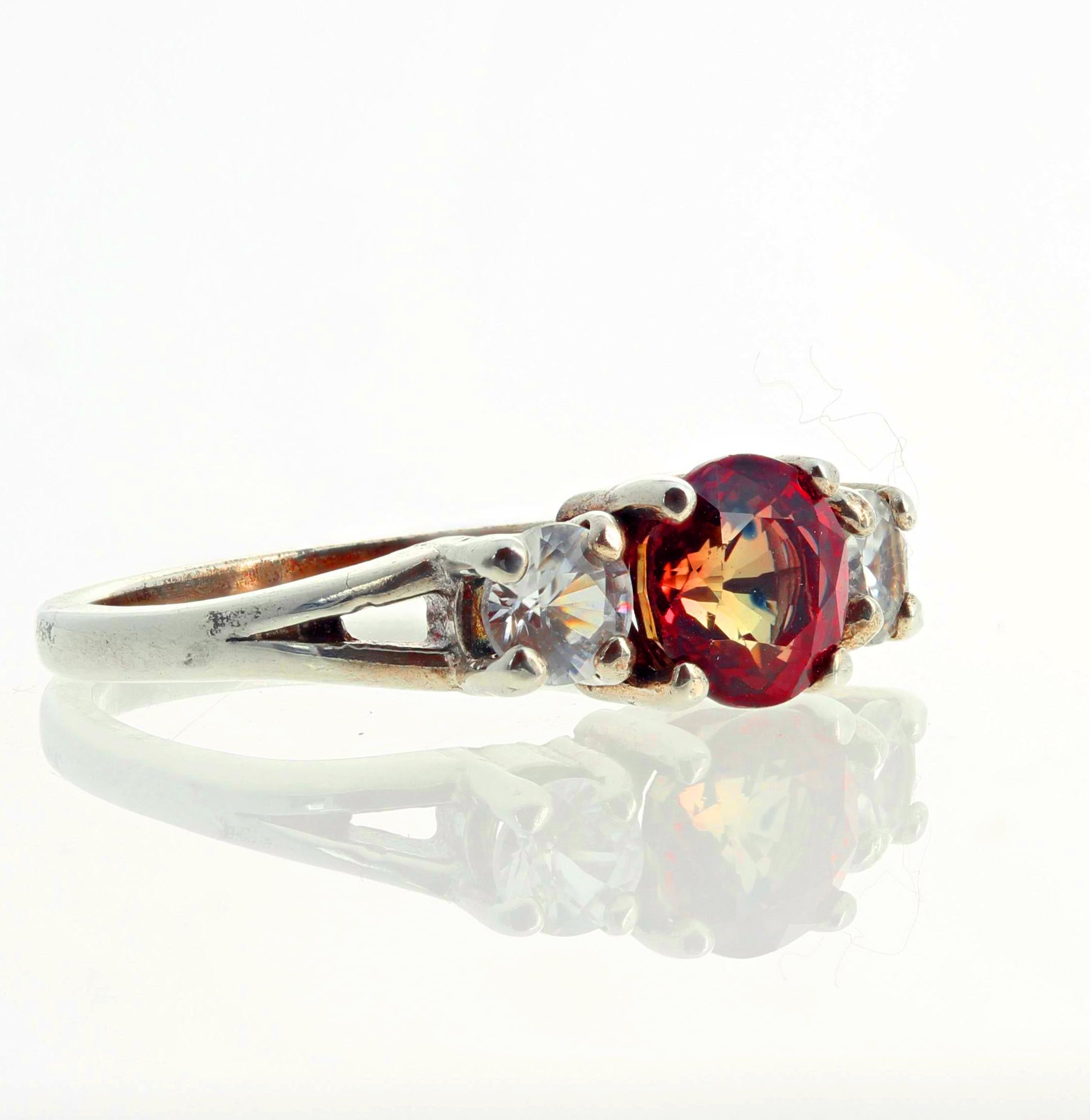 Women's or Men's AJD Rare Fiery Songea Sapphire and White Sapphire Sterling Silver Ring