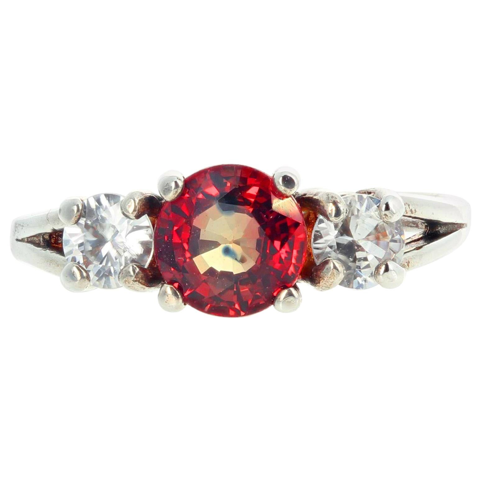 AJD Rare Fiery Songea Sapphire and White Sapphire Sterling Silver Ring