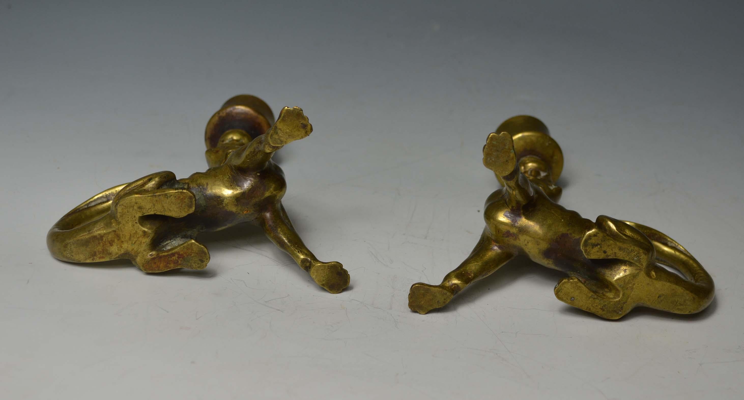 Brass Rare antique Mythological Animal Candle holders 18th Century  interior design For Sale