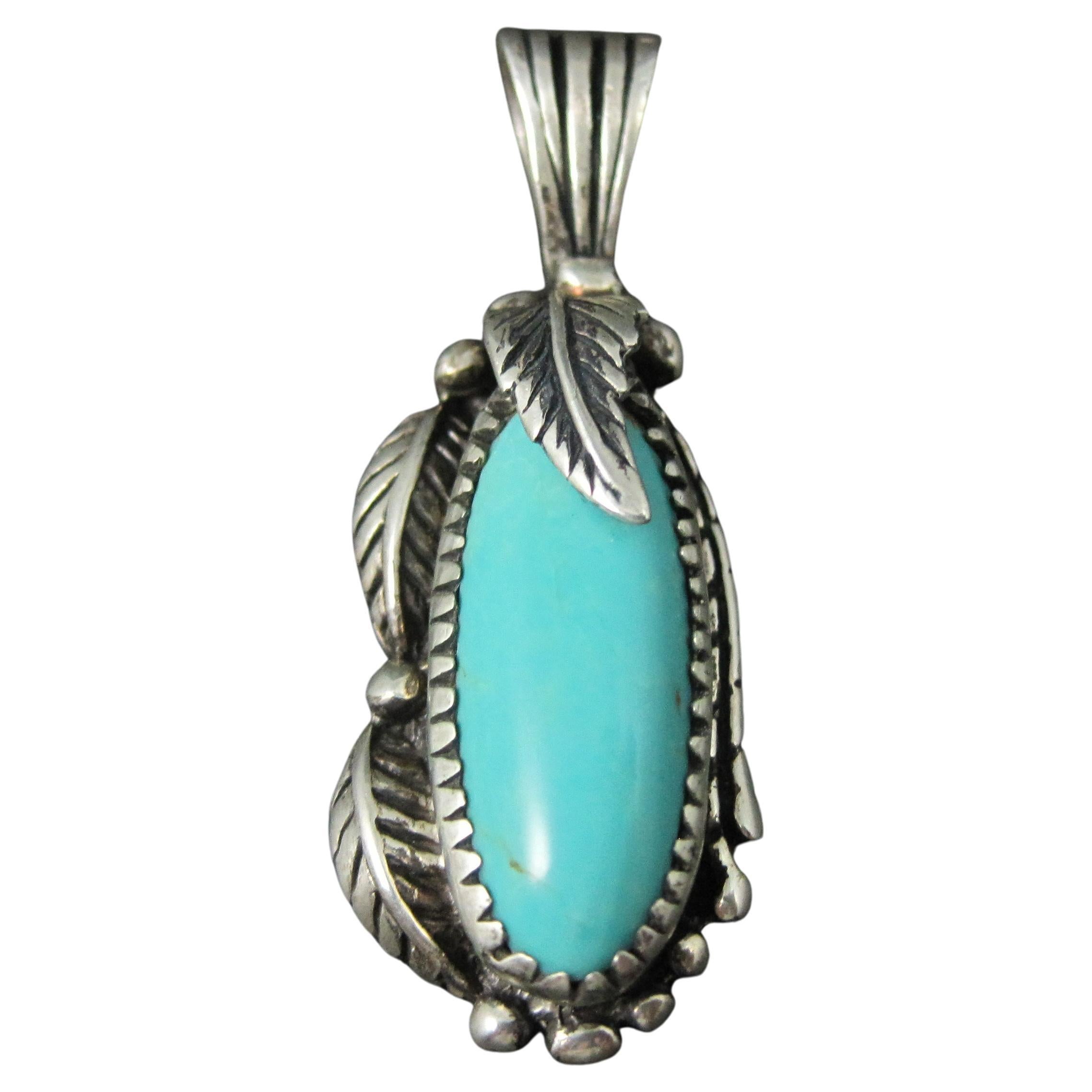 Seltene Southwestern Sterling Türkis Feder Anhänger von Carol Felley