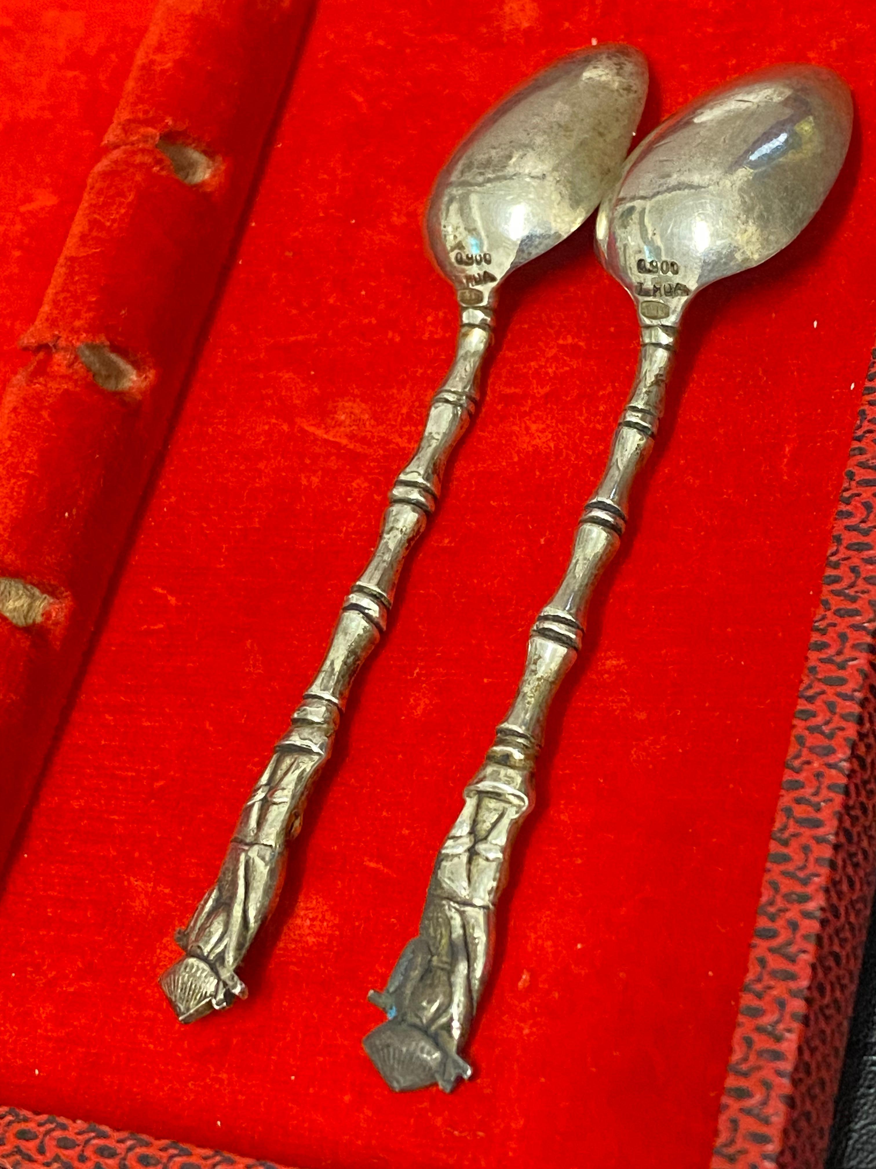Retro Rare Soviet 875 Silver Set of Tea Spoons (x 6), Chinois Style (Bamboo) 84gr. For Sale