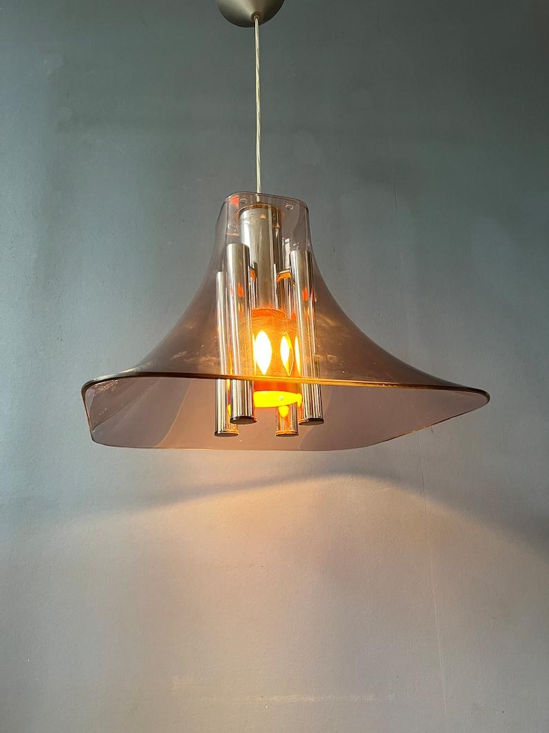 Metal Rare Space Age Hat Pendant Lamp with Acrylic Glass Shade, 1970s For Sale