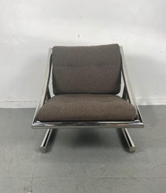 Rare fauteuil de salon moderniste en acier chromé de l'ère spatiale par Plato Ginello, Italie