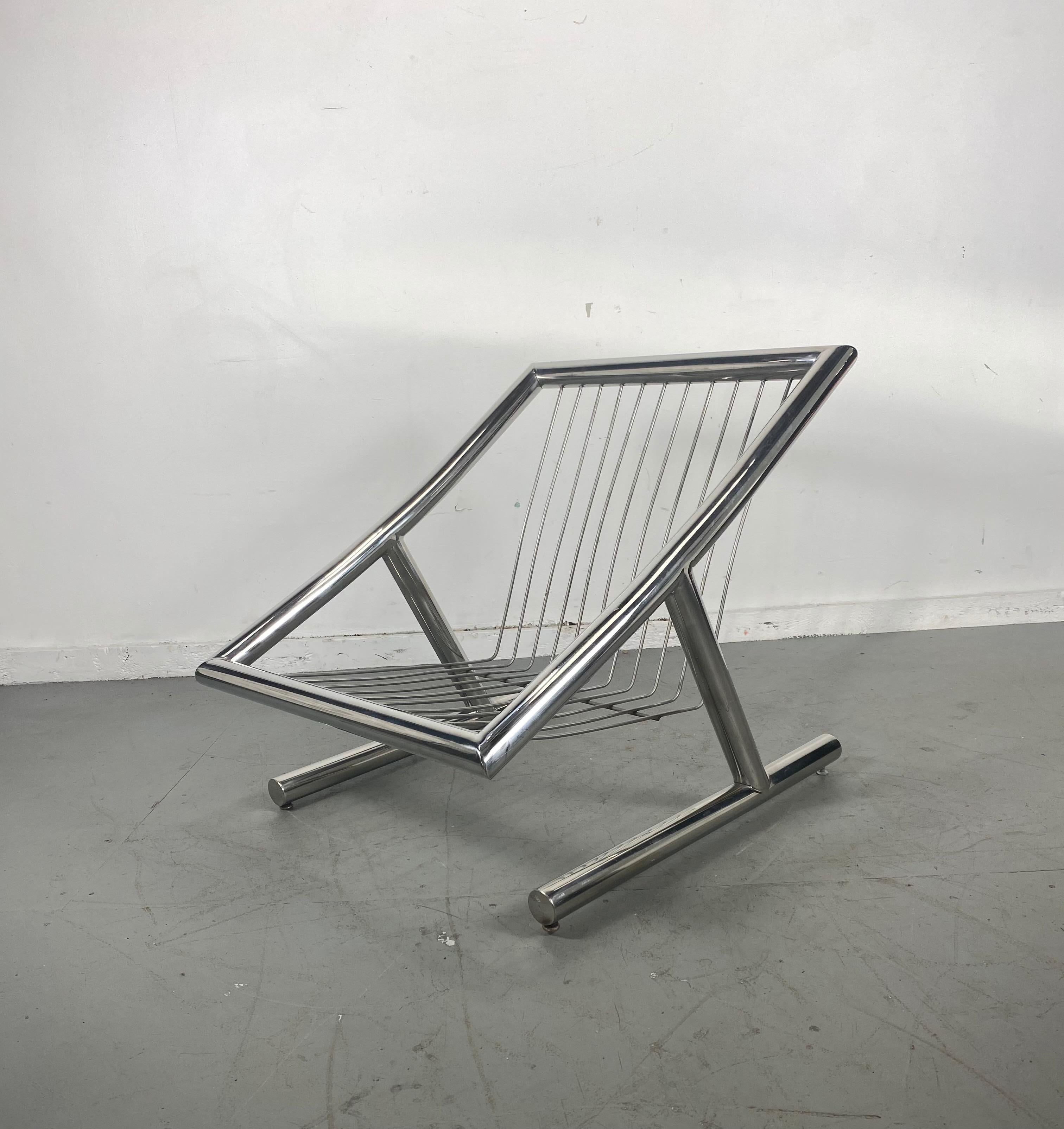 Seltener Space Age, modernistischer Loungesessel aus verchromtem Stahl von Plato Ginello, Italien (Italienisch) im Angebot